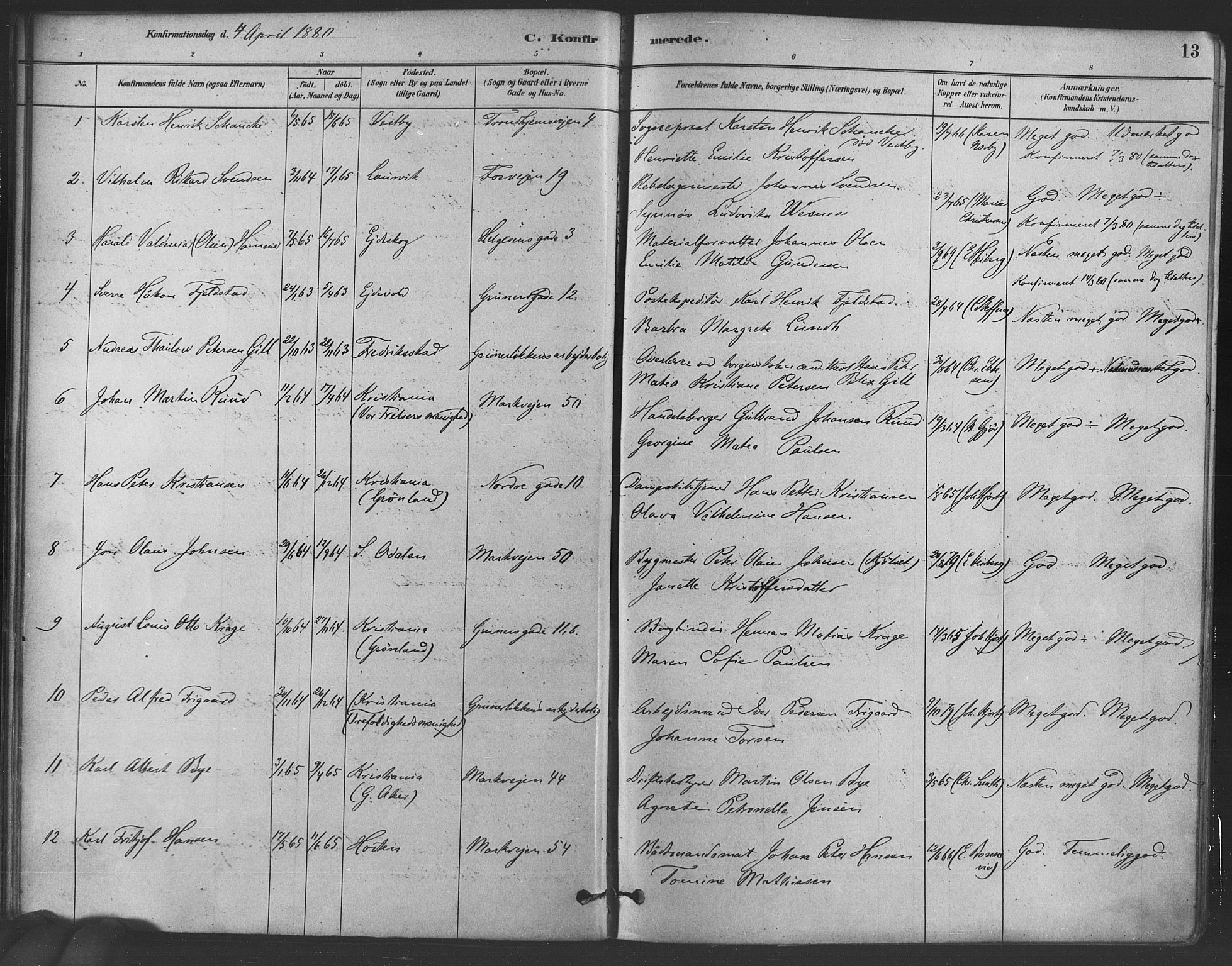 Paulus prestekontor Kirkebøker, AV/SAO-A-10871/F/Fa/L0004: Parish register (official) no. 4, 1879-1891, p. 13