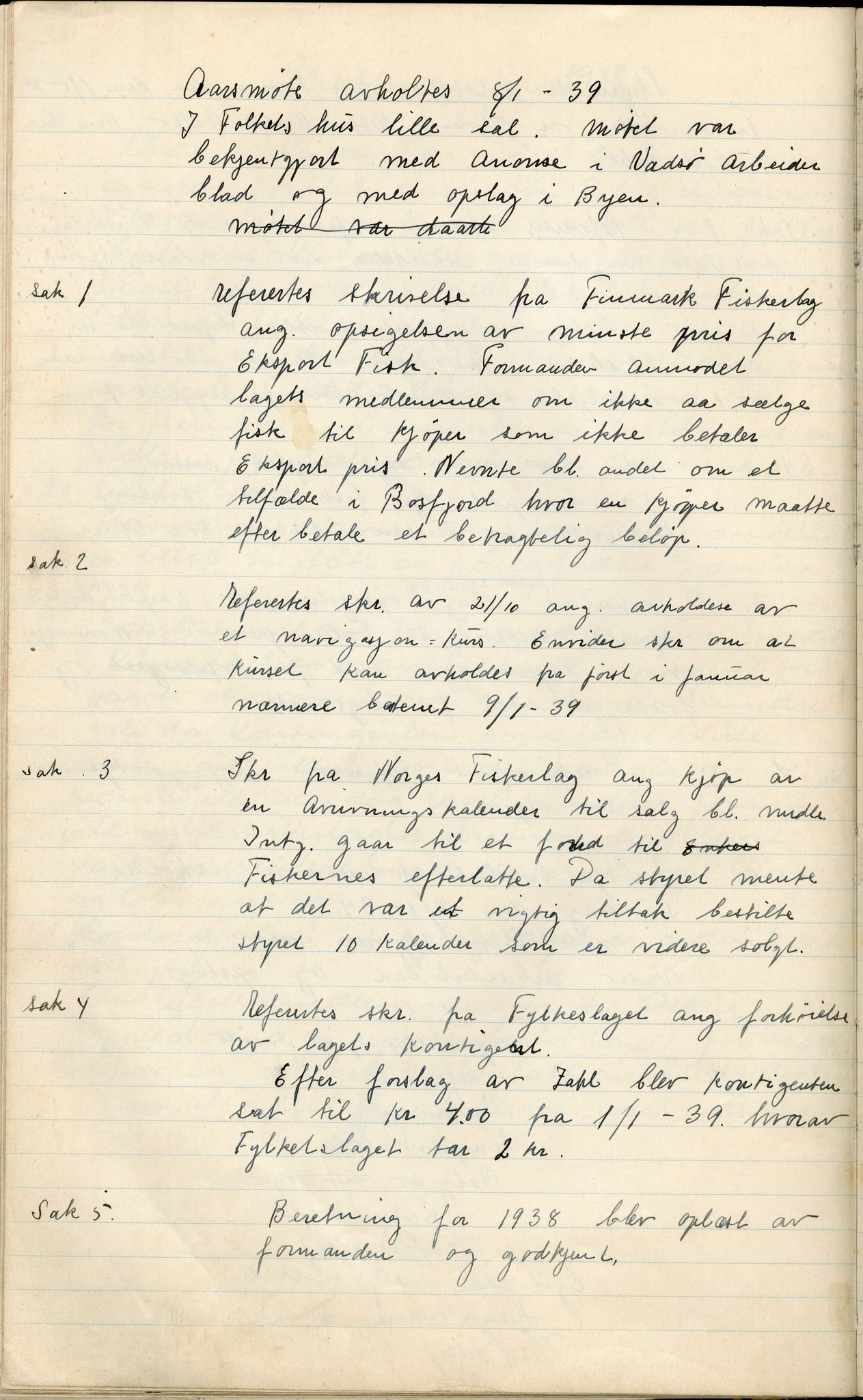 Vadsø Fiskarlag, FMFB/A-1016/A/L0001: Protokoll for styremøtene, 1926-1952, p. 89