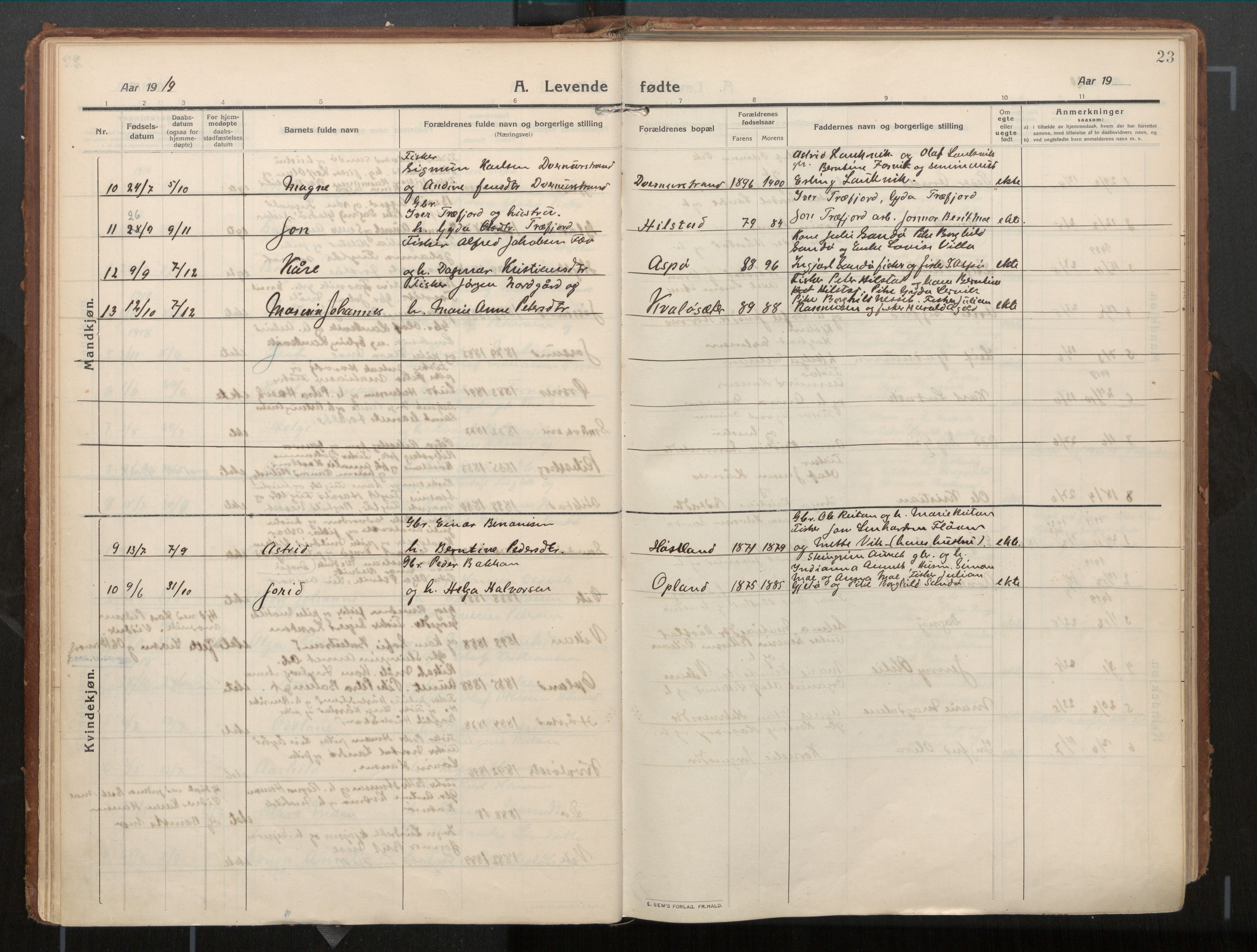 Ministerialprotokoller, klokkerbøker og fødselsregistre - Nord-Trøndelag, AV/SAT-A-1458/771/L0598: Parish register (official) no. 771A05, 1911-1937, p. 23