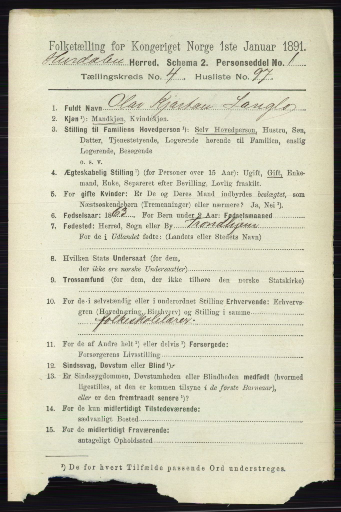 RA, 1891 census for 0239 Hurdal, 1891, p. 2004