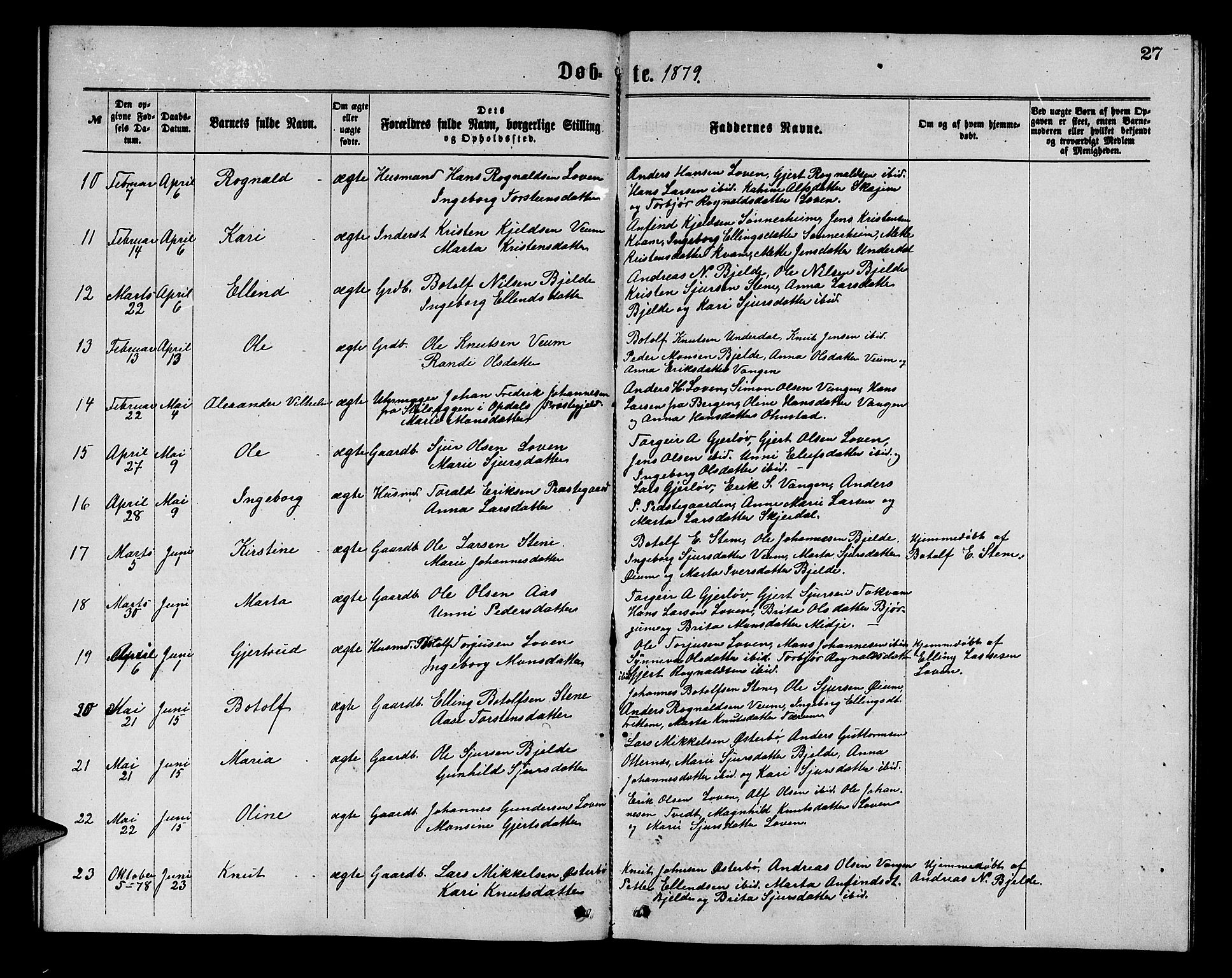 Aurland sokneprestembete, AV/SAB-A-99937/H/Hb/Hba/L0001: Parish register (copy) no. A 1, 1868-1881, p. 27