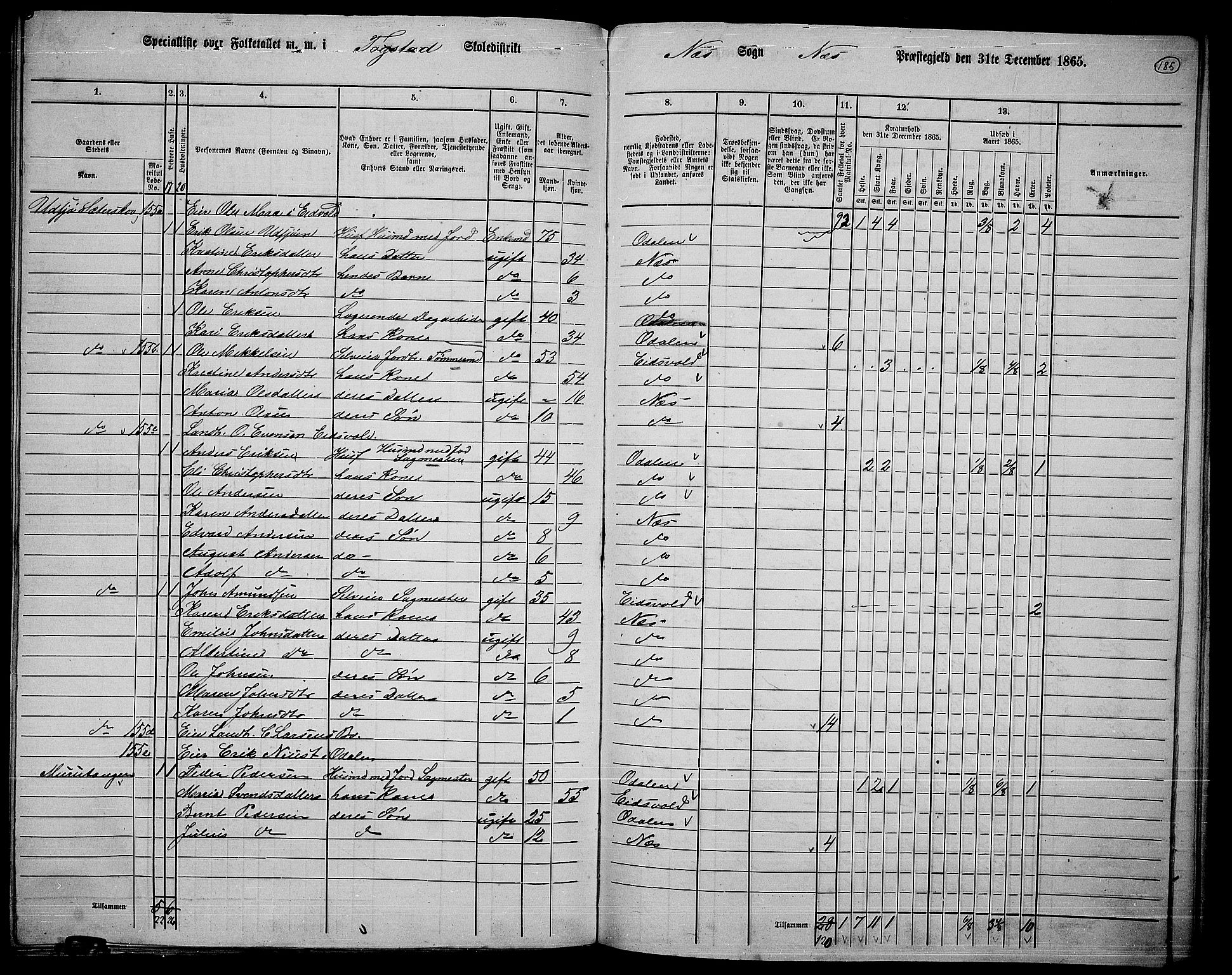 RA, 1865 census for Nes, 1865, p. 168