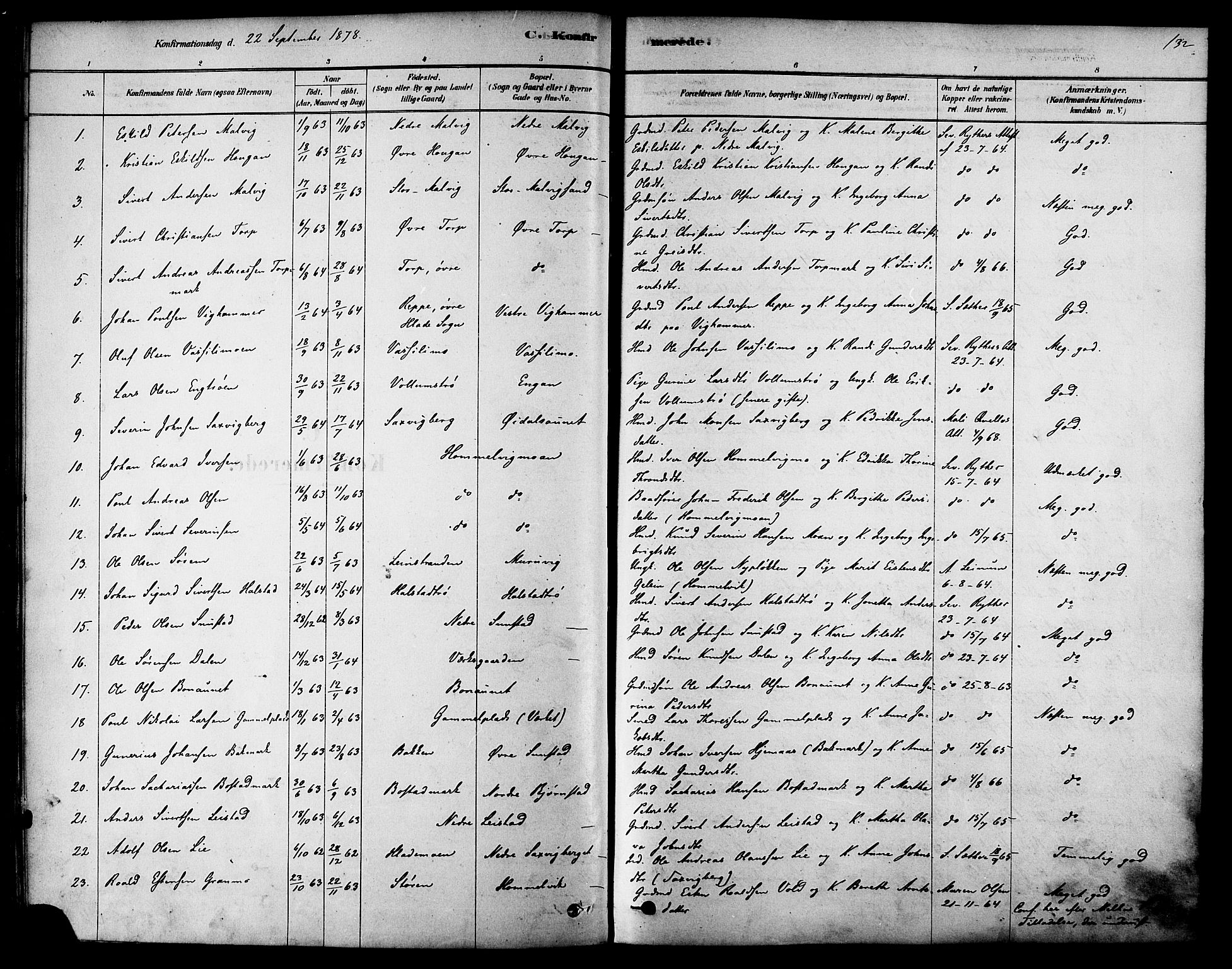 Ministerialprotokoller, klokkerbøker og fødselsregistre - Sør-Trøndelag, SAT/A-1456/616/L0410: Parish register (official) no. 616A07, 1878-1893, p. 132