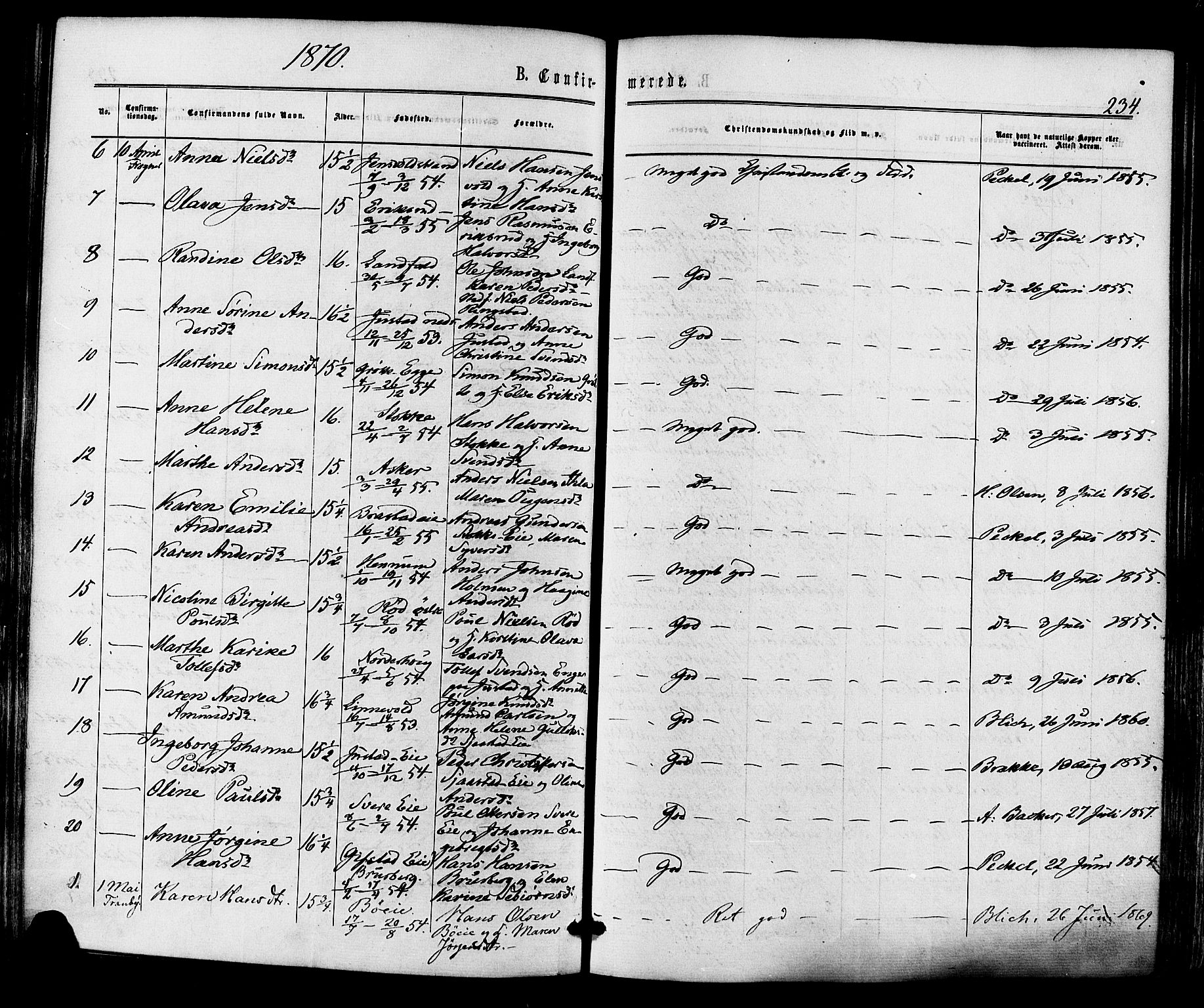 Lier kirkebøker, AV/SAKO-A-230/F/Fa/L0013: Parish register (official) no. I 13, 1865-1874, p. 234