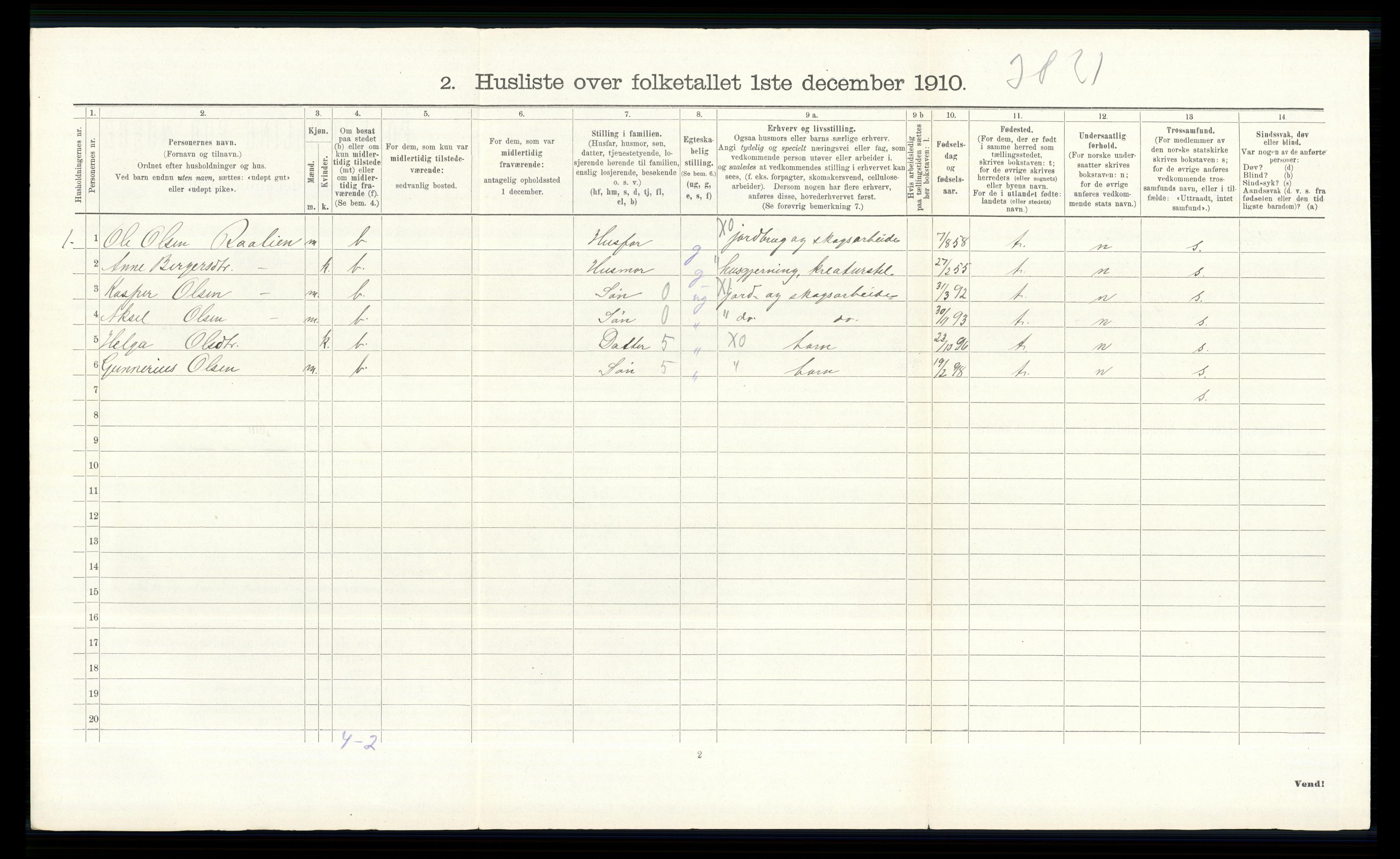 RA, 1910 census for Vinger, 1910, p. 466