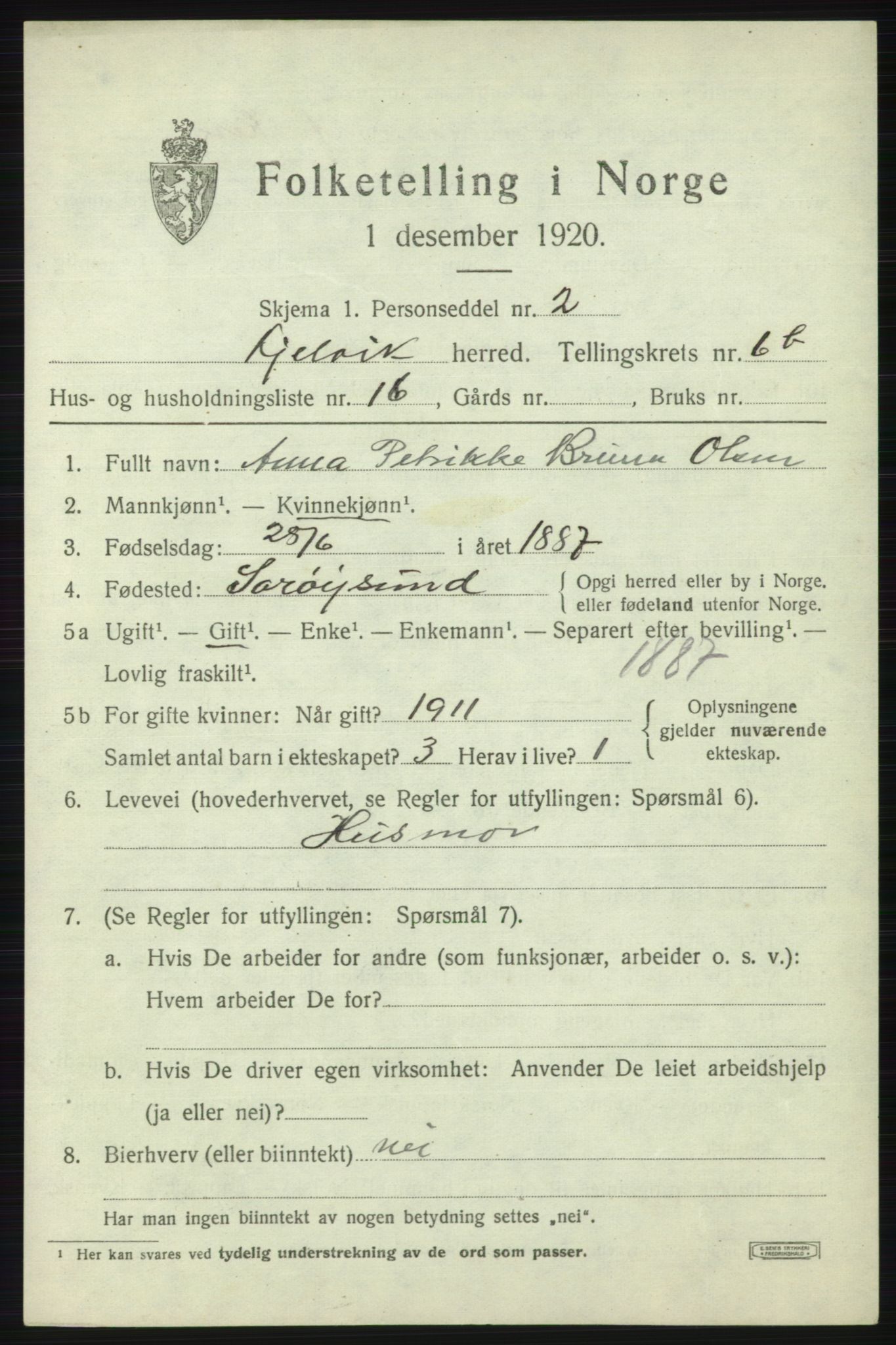 SATØ, 1920 census for Kjelvik, 1920, p. 3791