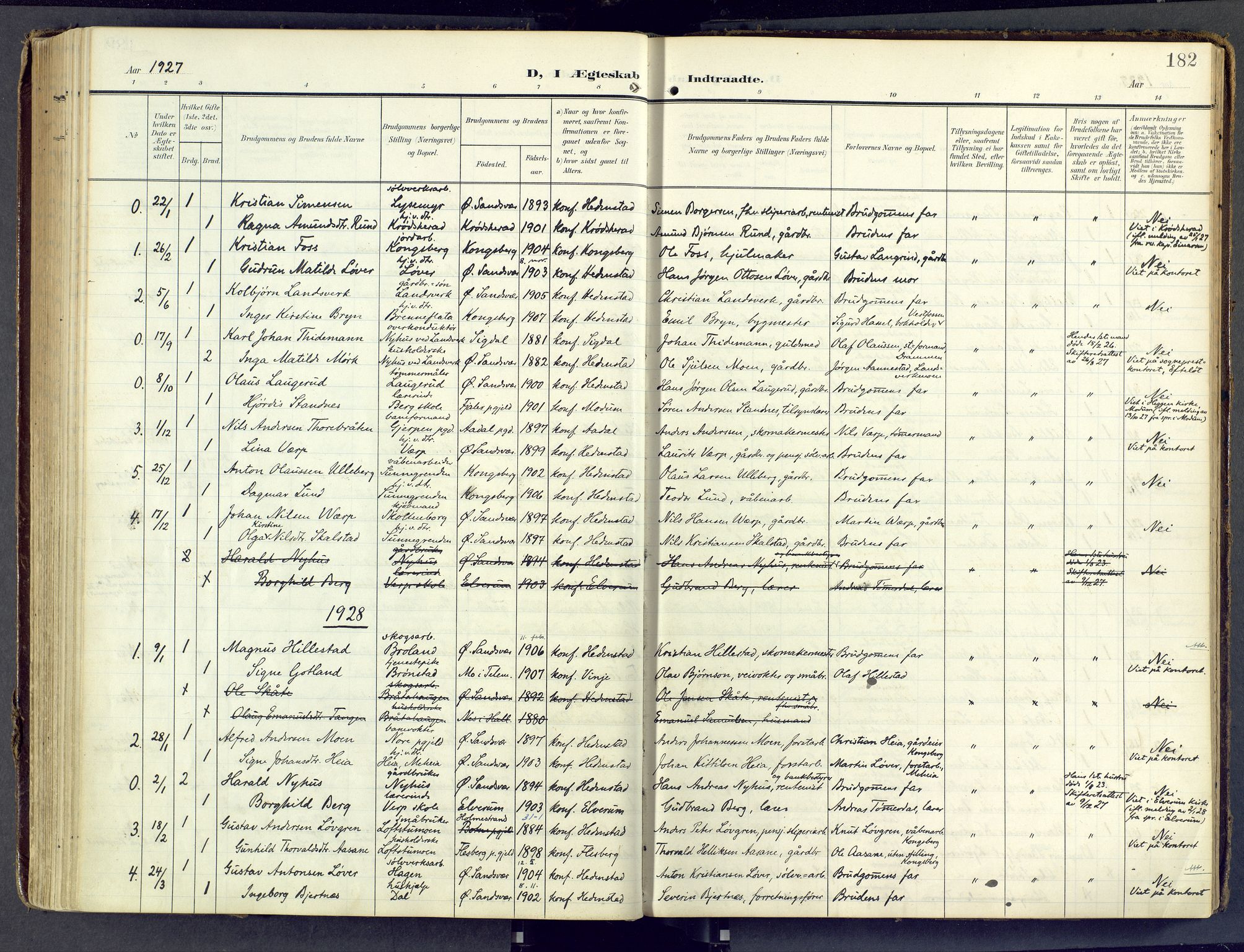 Sandsvær kirkebøker, SAKO/A-244/F/Fd/L0002: Parish register (official) no. IV 2, 1906-1943, p. 182