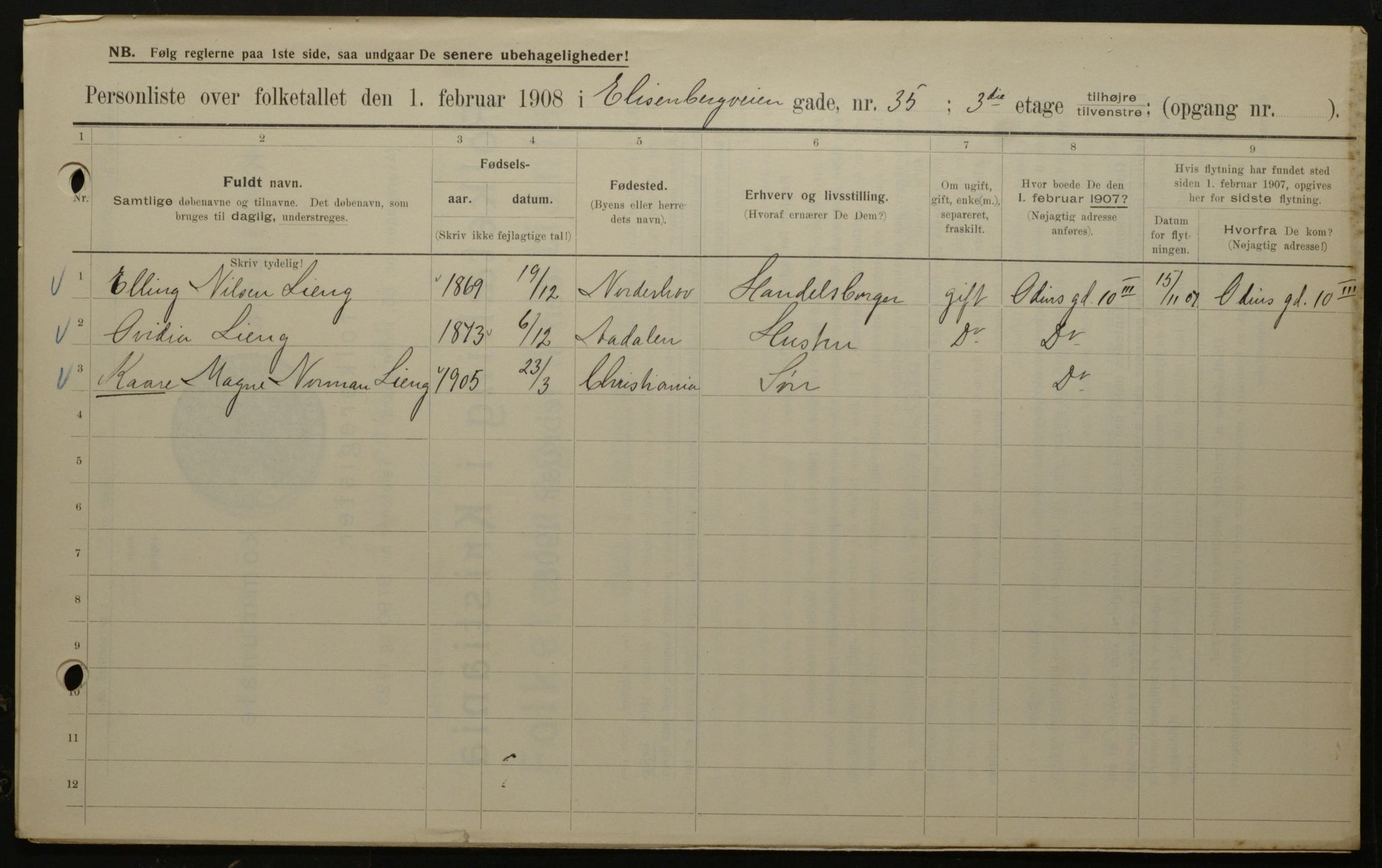 OBA, Municipal Census 1908 for Kristiania, 1908, p. 19006