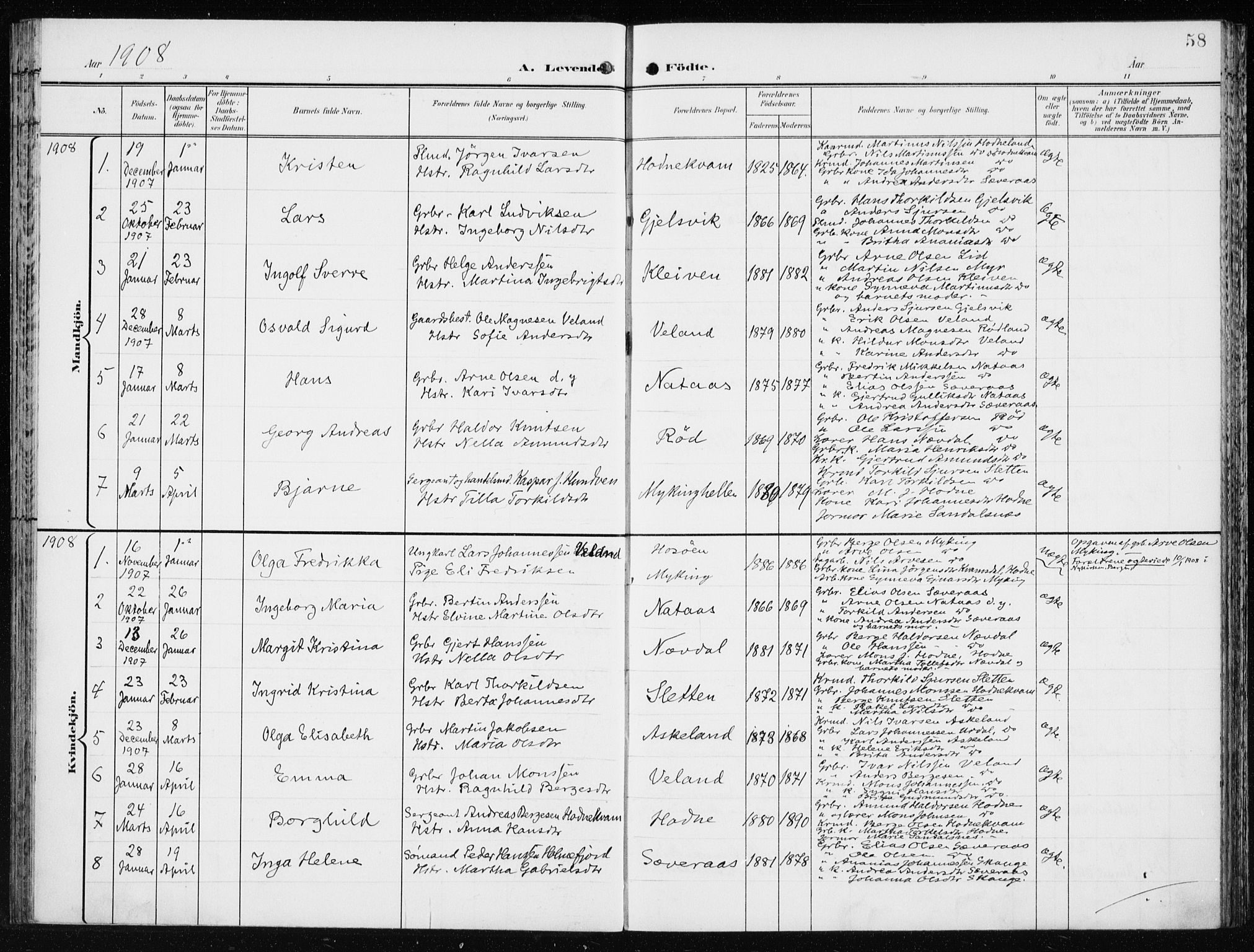 Lindås Sokneprestembete, SAB/A-76701/H/Haa: Parish register (official) no. F  2, 1897-1909, p. 58