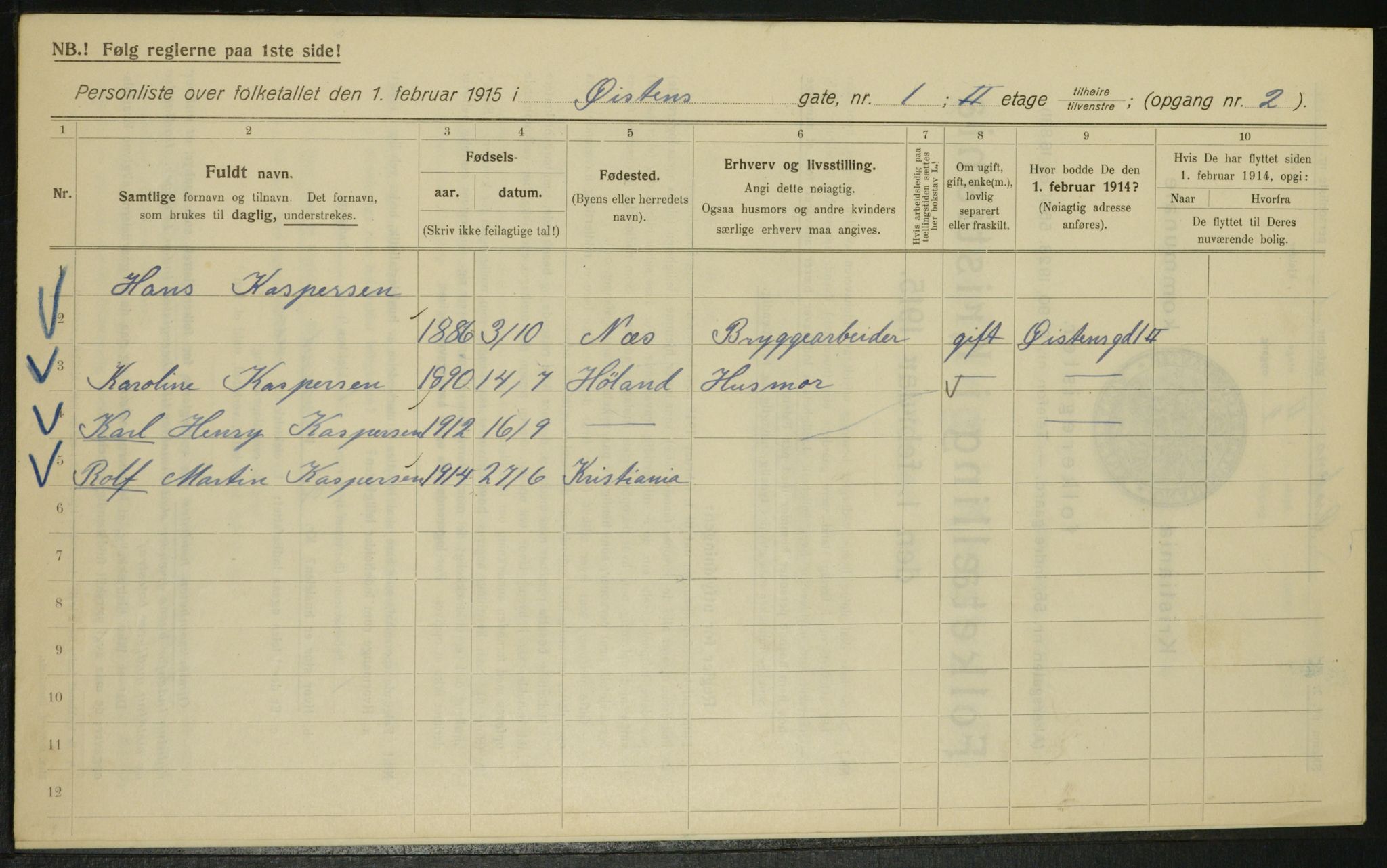 OBA, Municipal Census 1915 for Kristiania, 1915, p. 130844