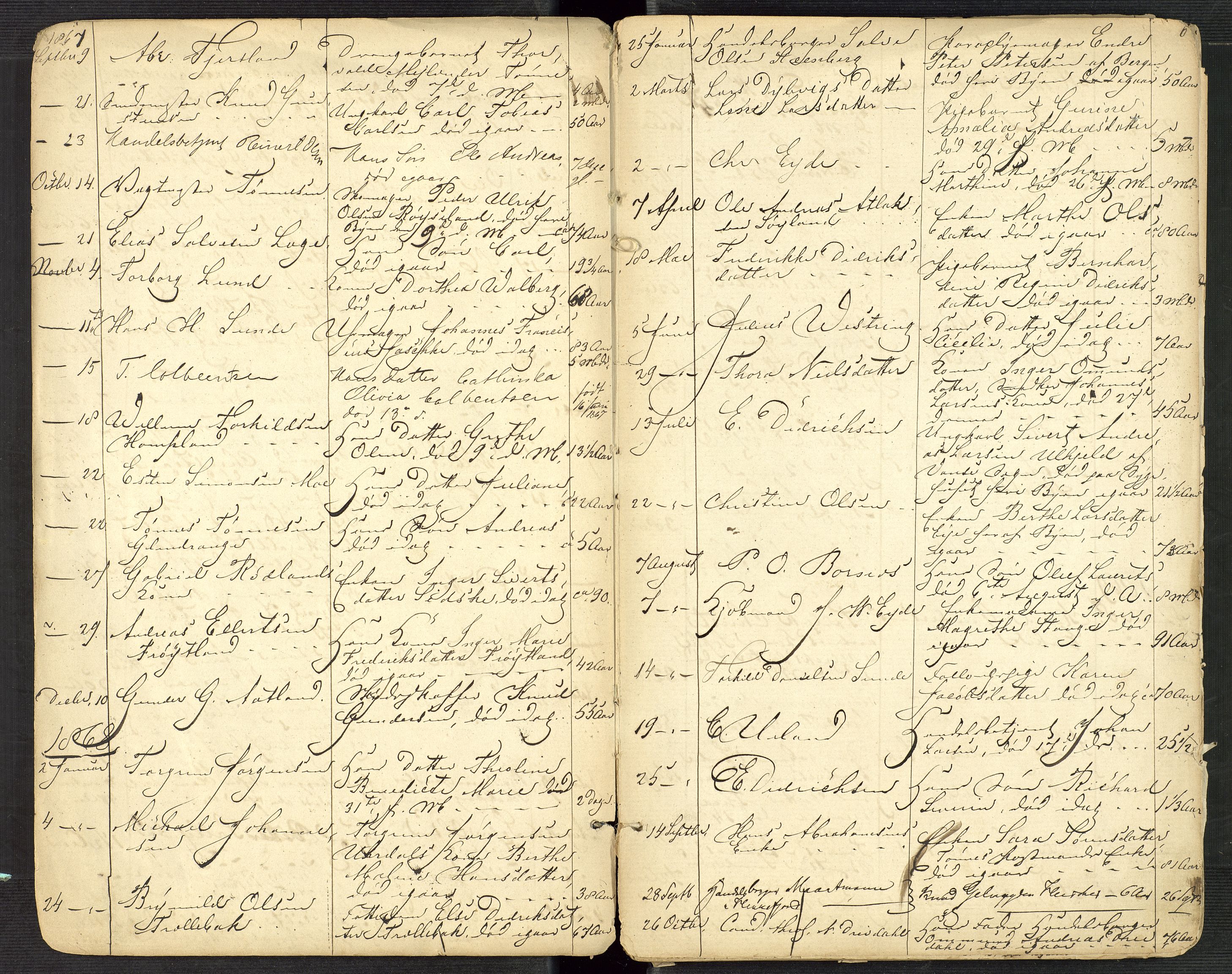 Flekkefjord byfogd, AV/SAK-1222-0002/H/Ha/L0001: Dødsfallsfortegnelse, defekt, nr 1, 1864-1907, p. 6