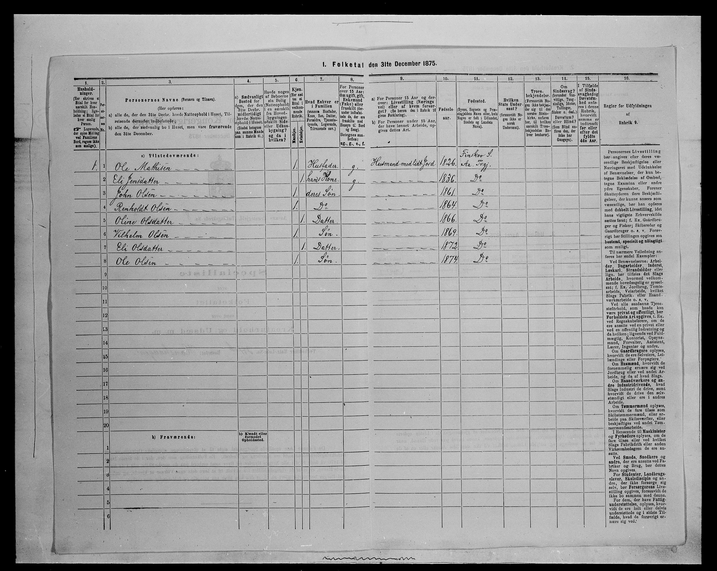 SAH, 1875 census for 0425P Åsnes, 1875, p. 1184