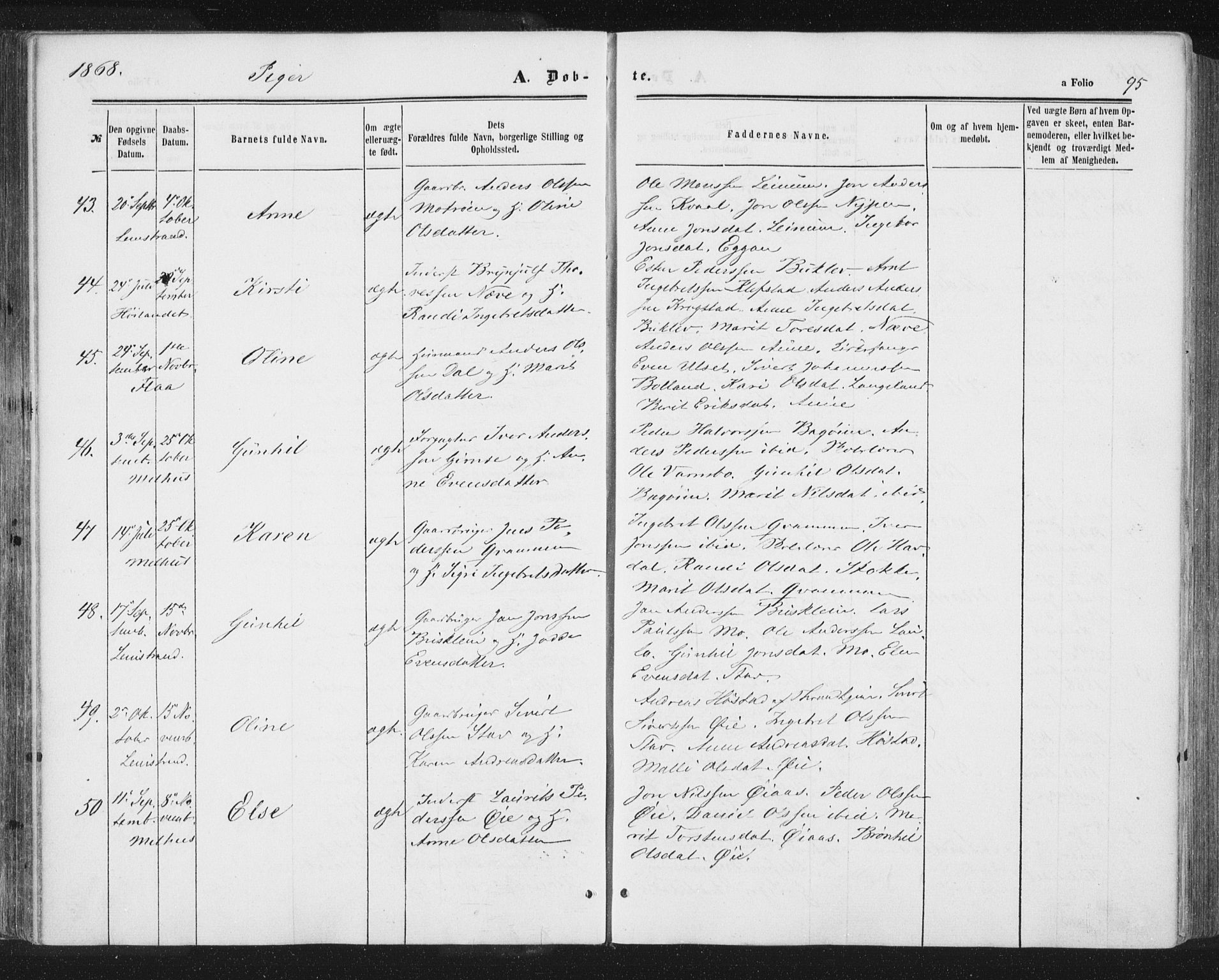 Ministerialprotokoller, klokkerbøker og fødselsregistre - Sør-Trøndelag, SAT/A-1456/691/L1077: Parish register (official) no. 691A09, 1862-1873, p. 95