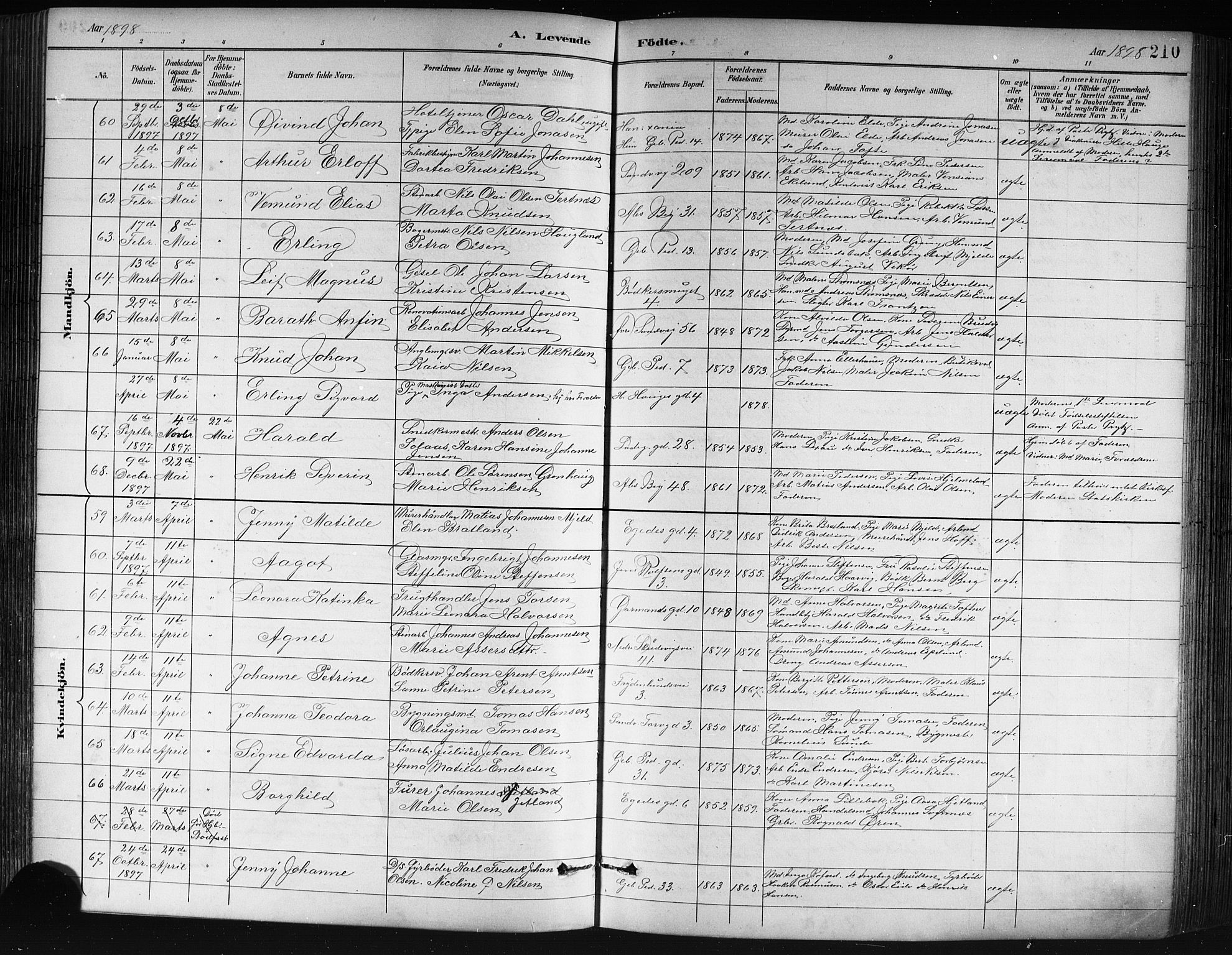 Sandviken Sokneprestembete, AV/SAB-A-77601/H/Hb/L0002: Parish register (copy) no. A 3, 1888-1902, p. 210