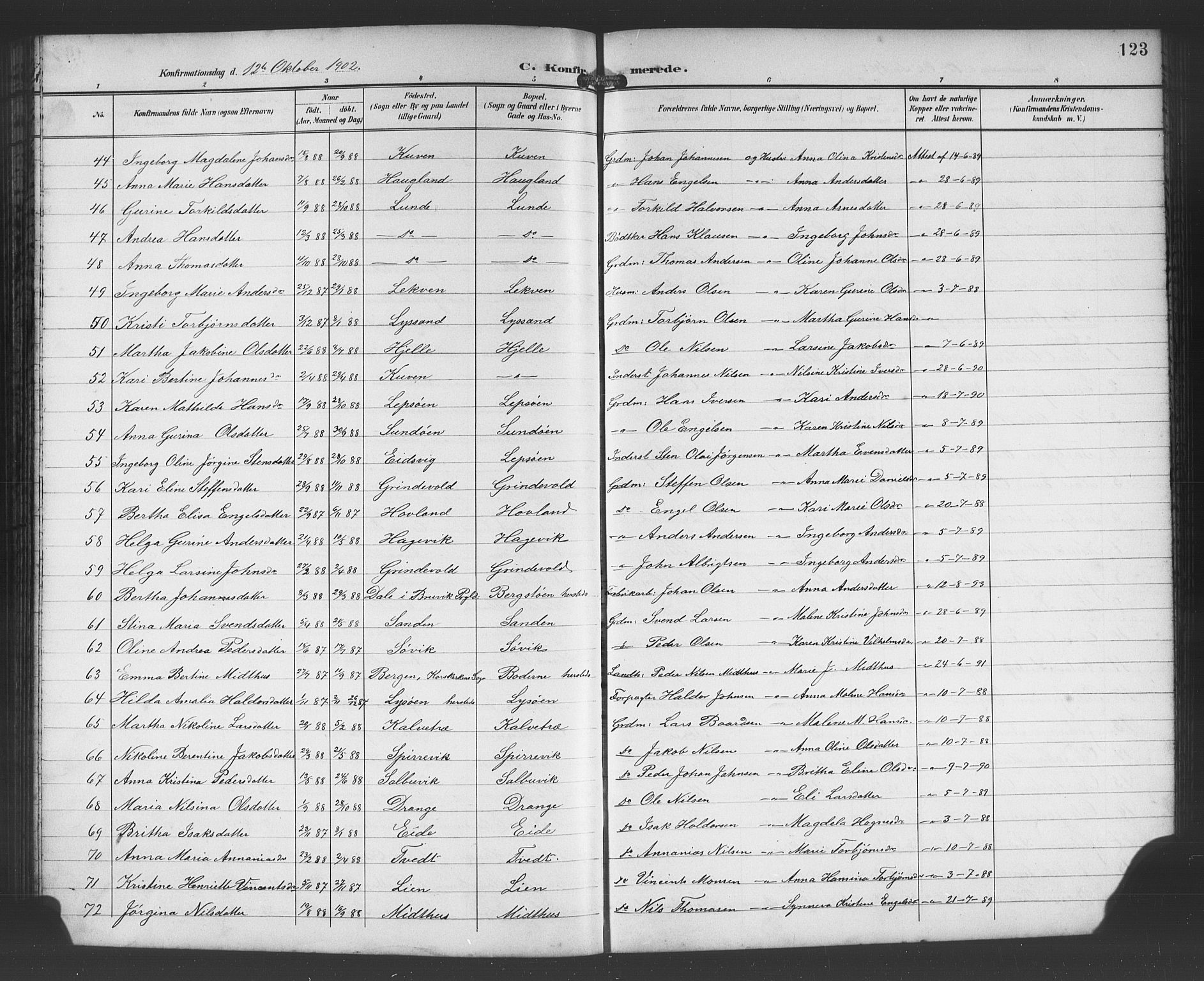 Os sokneprestembete, SAB/A-99929: Parish register (copy) no. A 3, 1897-1913, p. 123