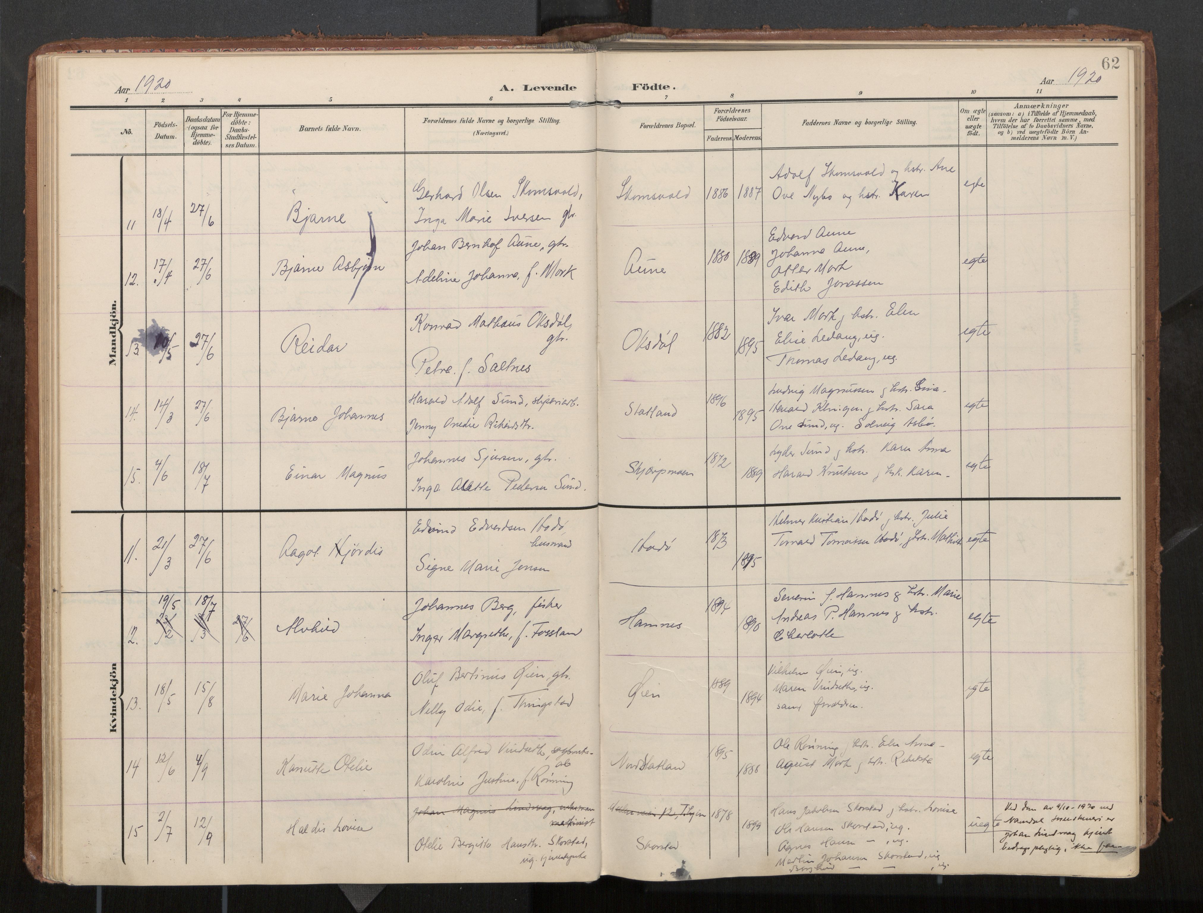 Ministerialprotokoller, klokkerbøker og fødselsregistre - Nord-Trøndelag, AV/SAT-A-1458/774/L0629: Parish register (official), 1904-1926, p. 62