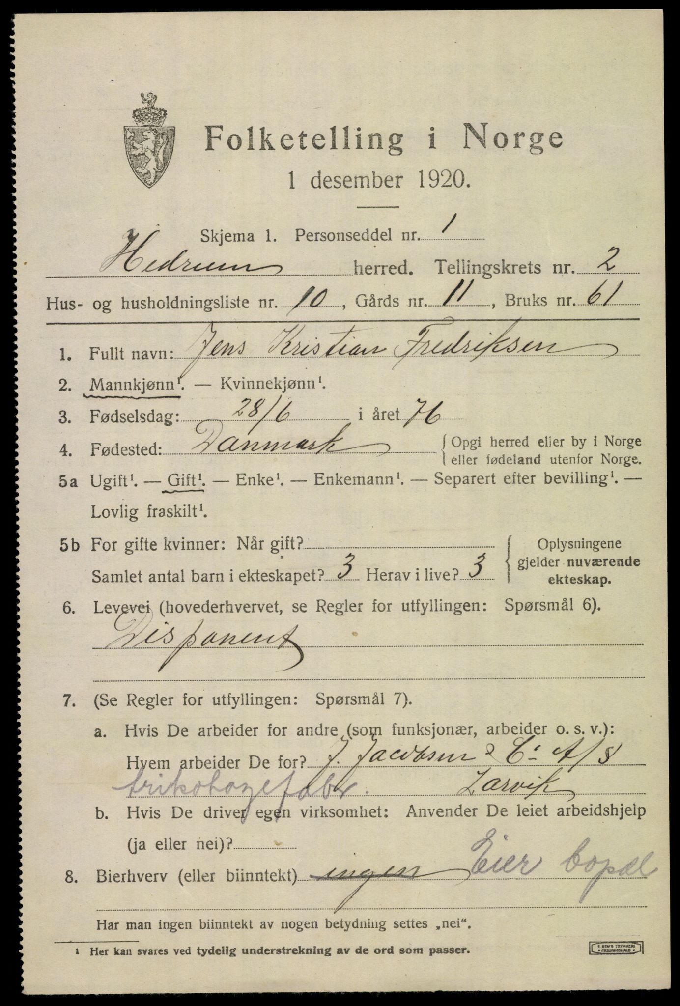 SAKO, 1920 census for Hedrum, 1920, p. 2519