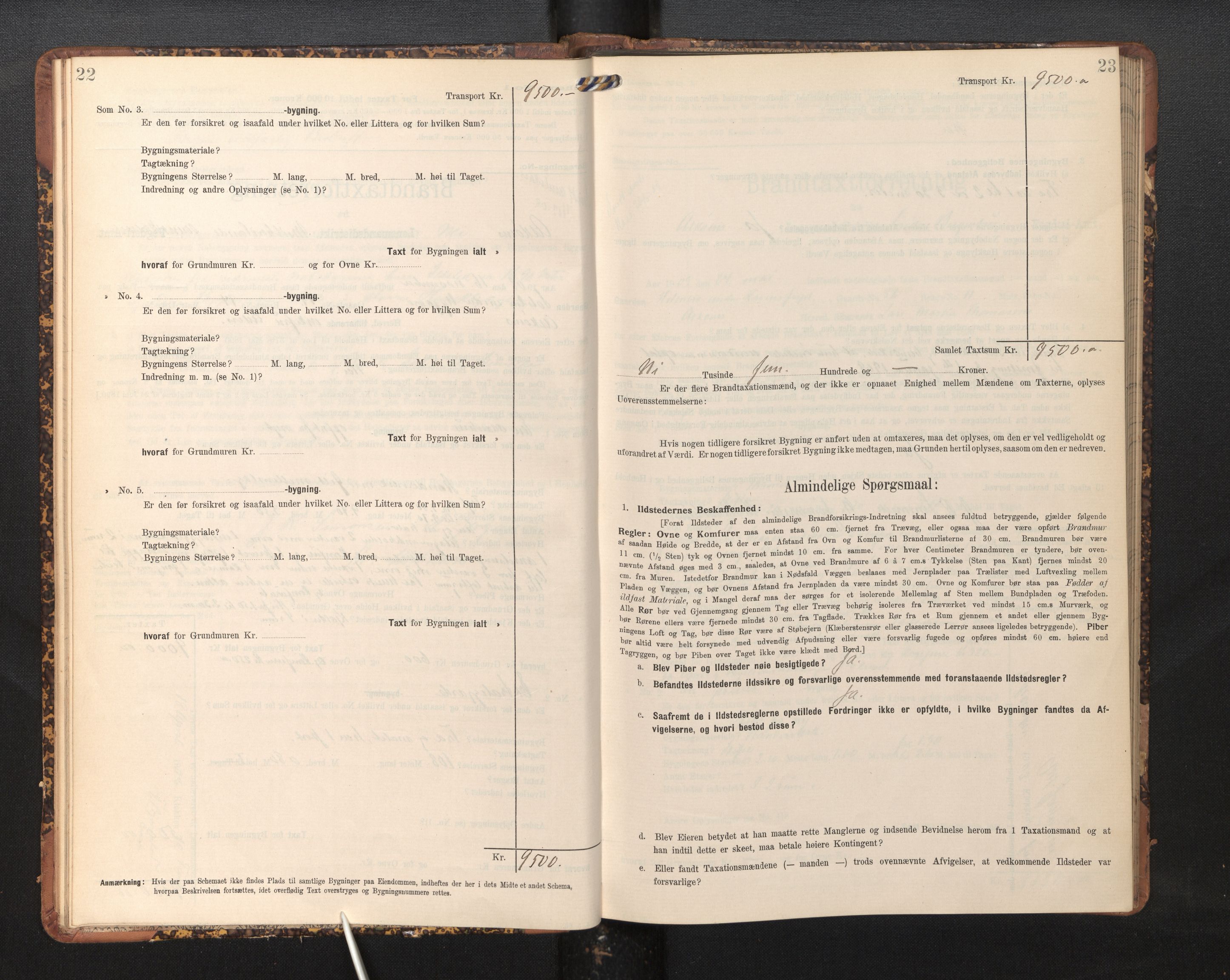 Lensmannen i Askøy, AV/SAB-A-31001/0012/L0006: Branntakstprotokoll, skjematakst, Laksevåg, 1907-1917, p. 22-23