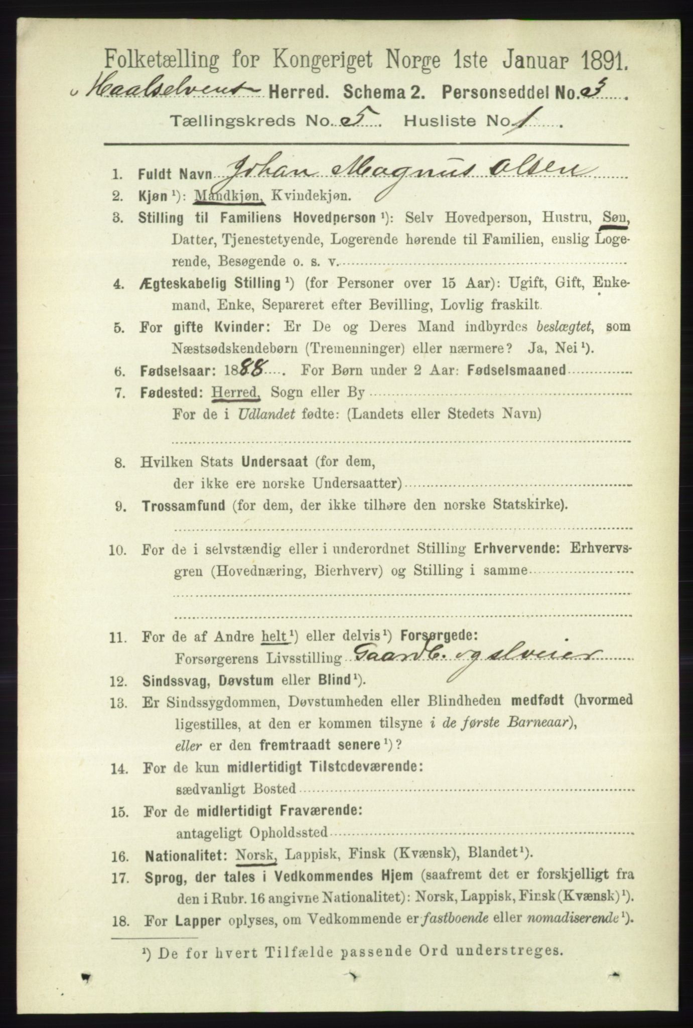 RA, 1891 census for 1924 Målselv, 1891, p. 1615