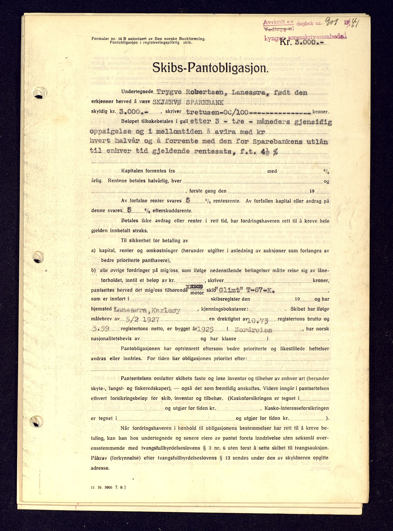 Lyngen sorenskriveri, AV/SATØ-SATØ-0052/1/G/Gf/L0001: Mortgage book no. B 25-31, 1936-1942, Diary no: : 901/1941