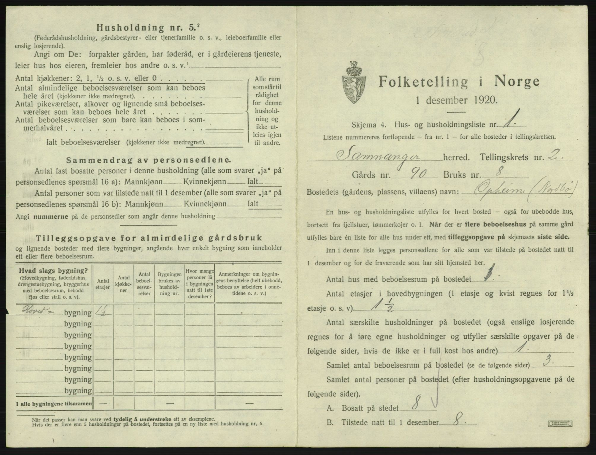 SAB, 1920 census for Samnanger, 1920, p. 93