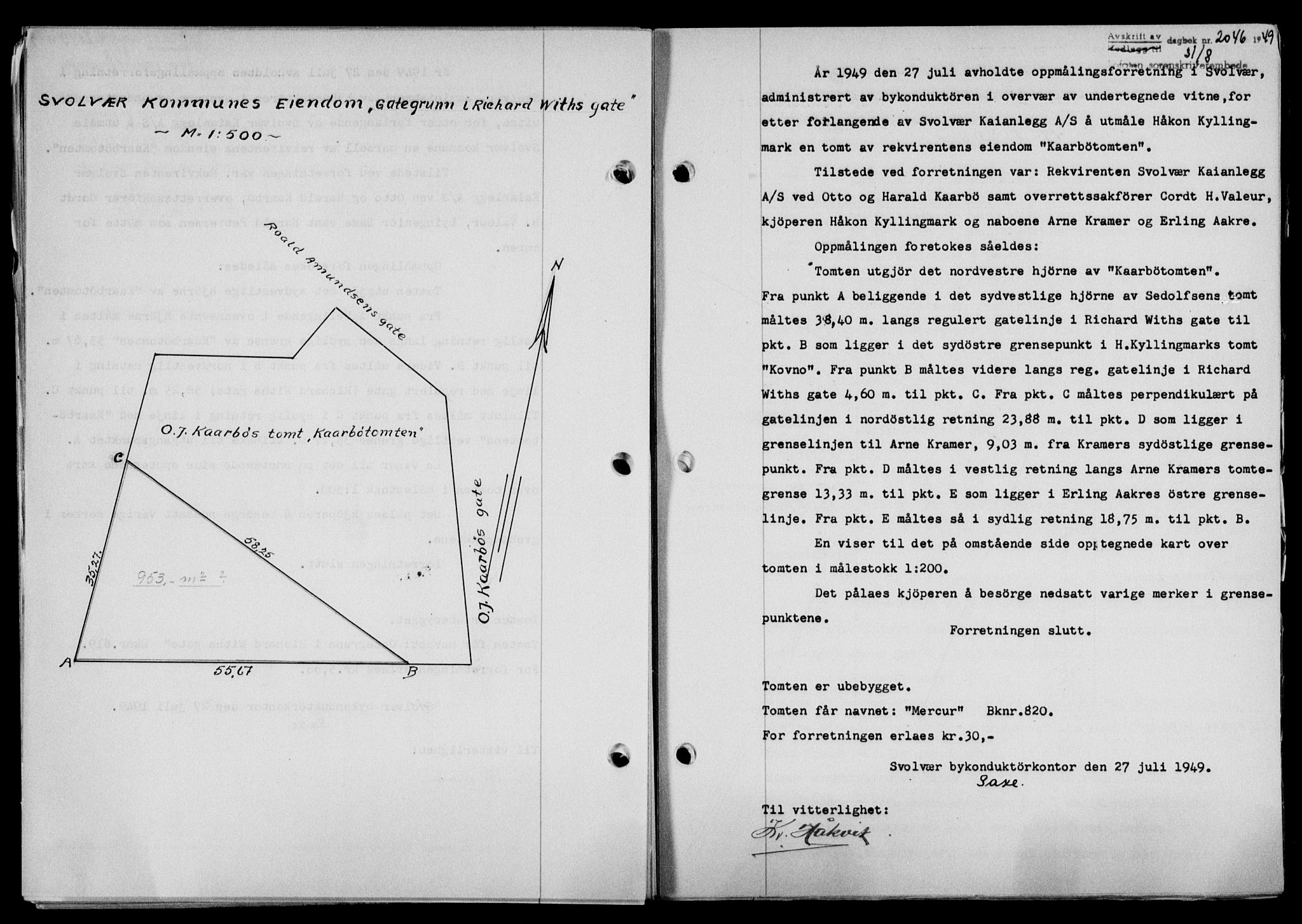 Lofoten sorenskriveri, SAT/A-0017/1/2/2C/L0021a: Mortgage book no. 21a, 1949-1949, Diary no: : 2046/1949