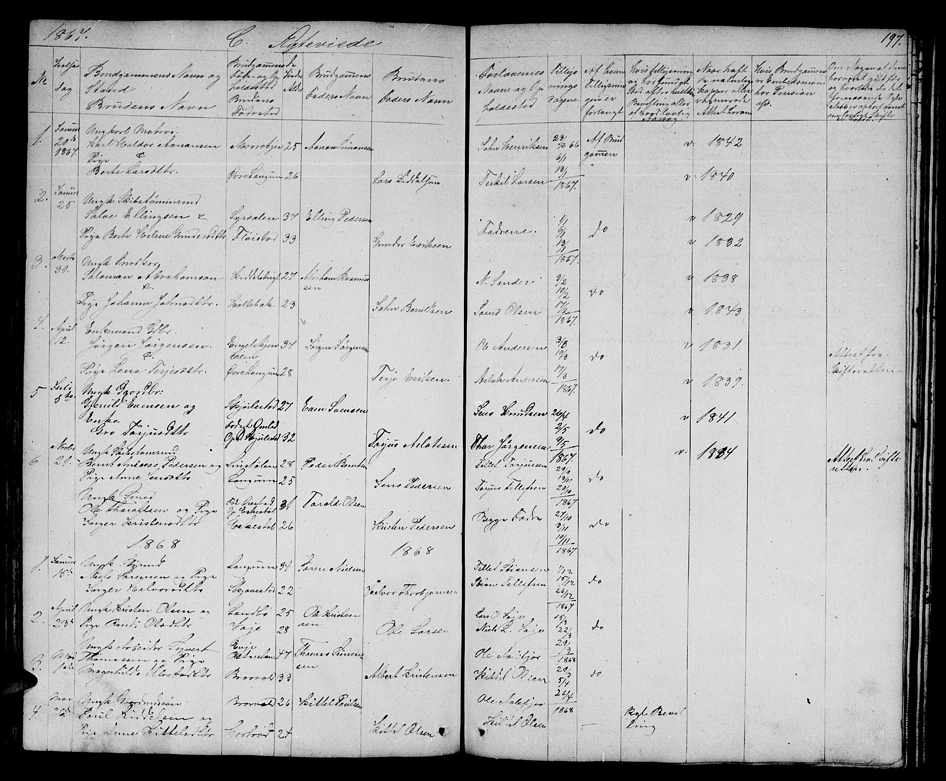 Austre Moland sokneprestkontor, SAK/1111-0001/F/Fb/Fba/L0001: Parish register (copy) no. B 1, 1842-1868, p. 197