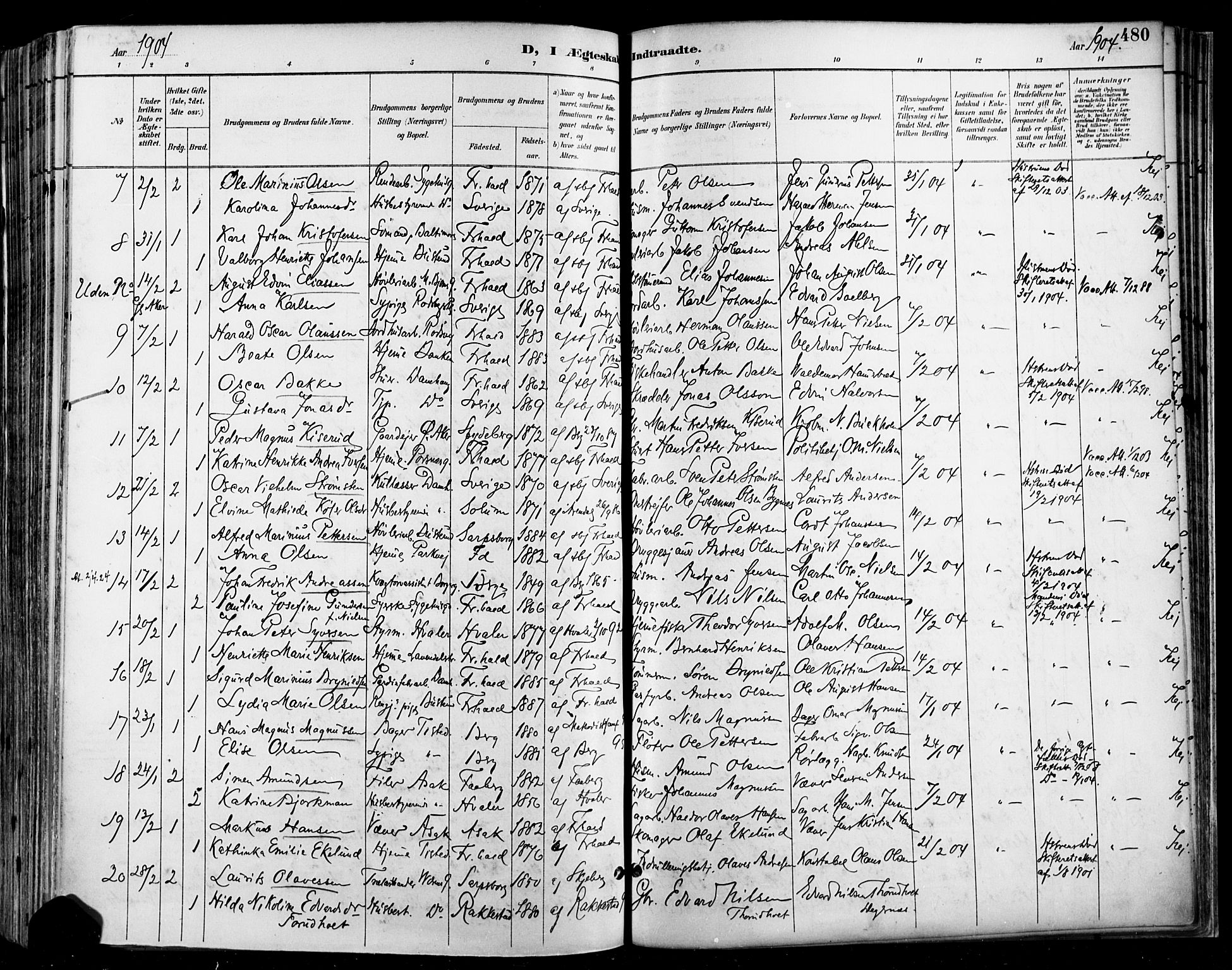Halden prestekontor Kirkebøker, SAO/A-10909/F/Fa/L0013: Parish register (official) no. I 13, 1890-1906, p. 480