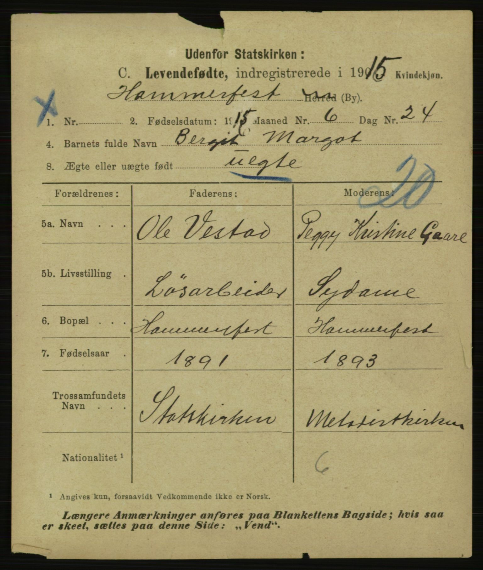 Statistisk sentralbyrå, Sosiodemografiske emner, Befolkning, AV/RA-S-2228/E/L0013: Fødte, gifte, døde dissentere., 1915, p. 1539