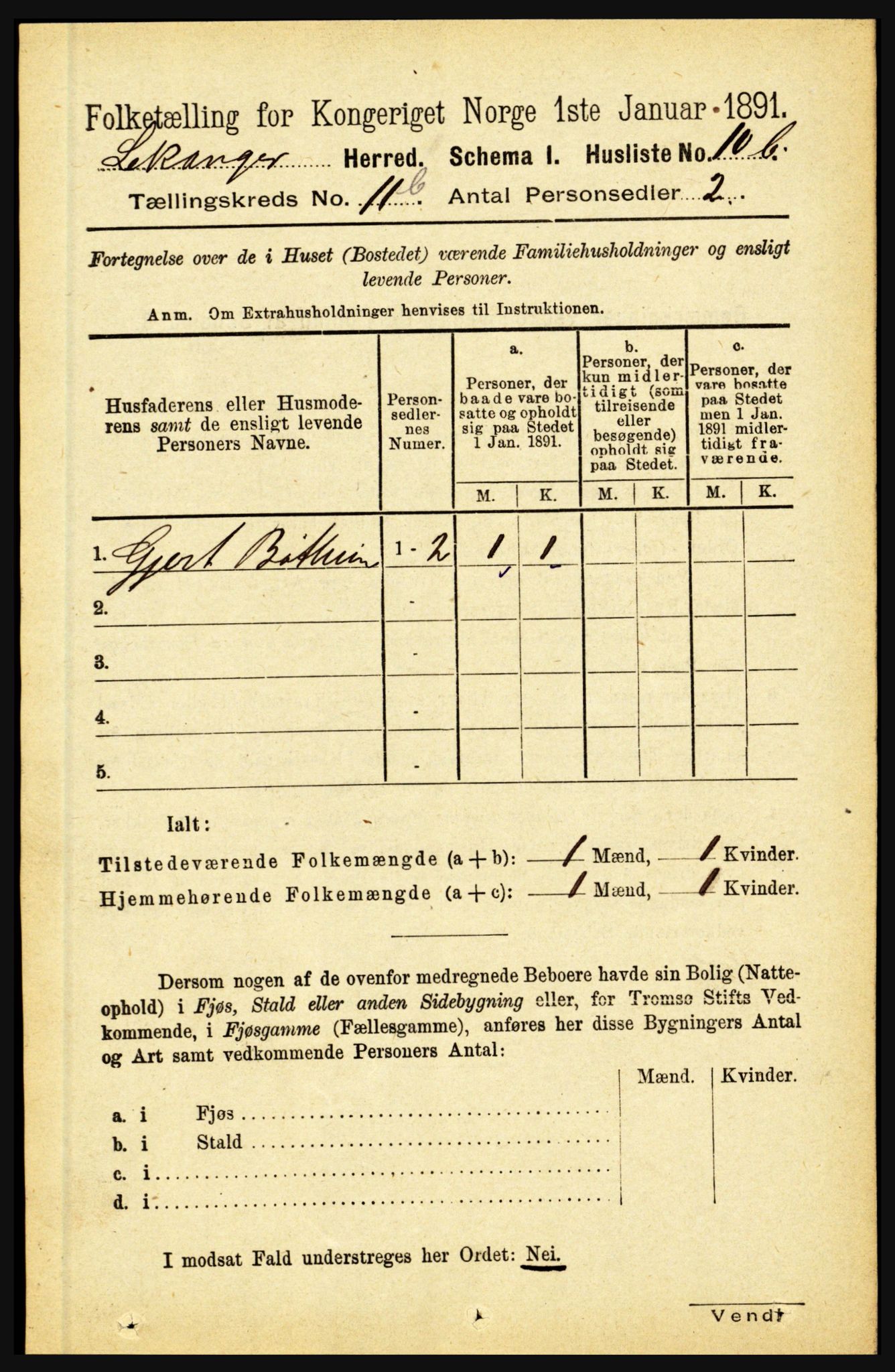 RA, 1891 census for 1419 Leikanger, 1891, p. 2154