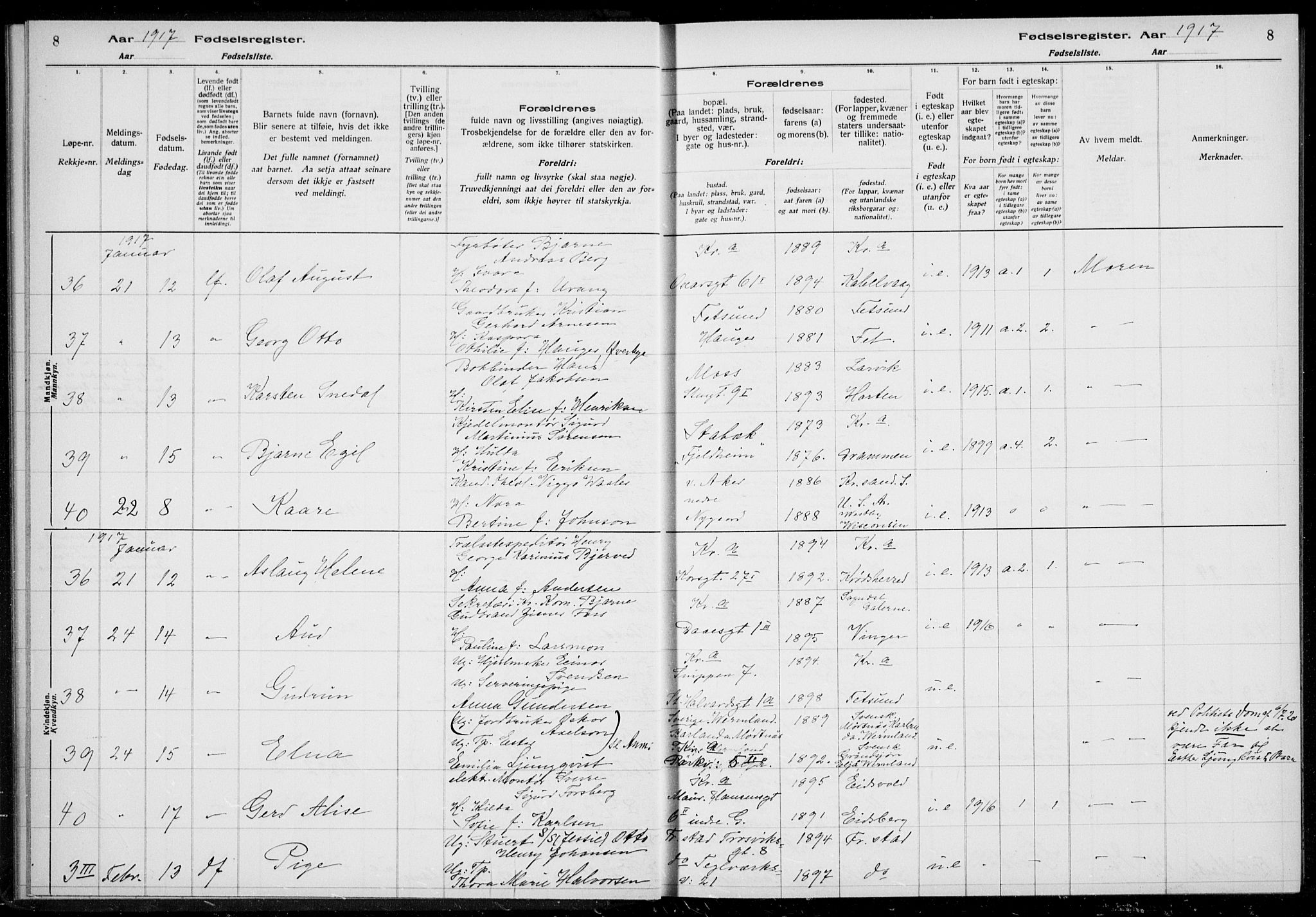 Rikshospitalet prestekontor Kirkebøker, AV/SAO-A-10309b/J/L0002: Birth register no. 2, 1917-1917, p. 8