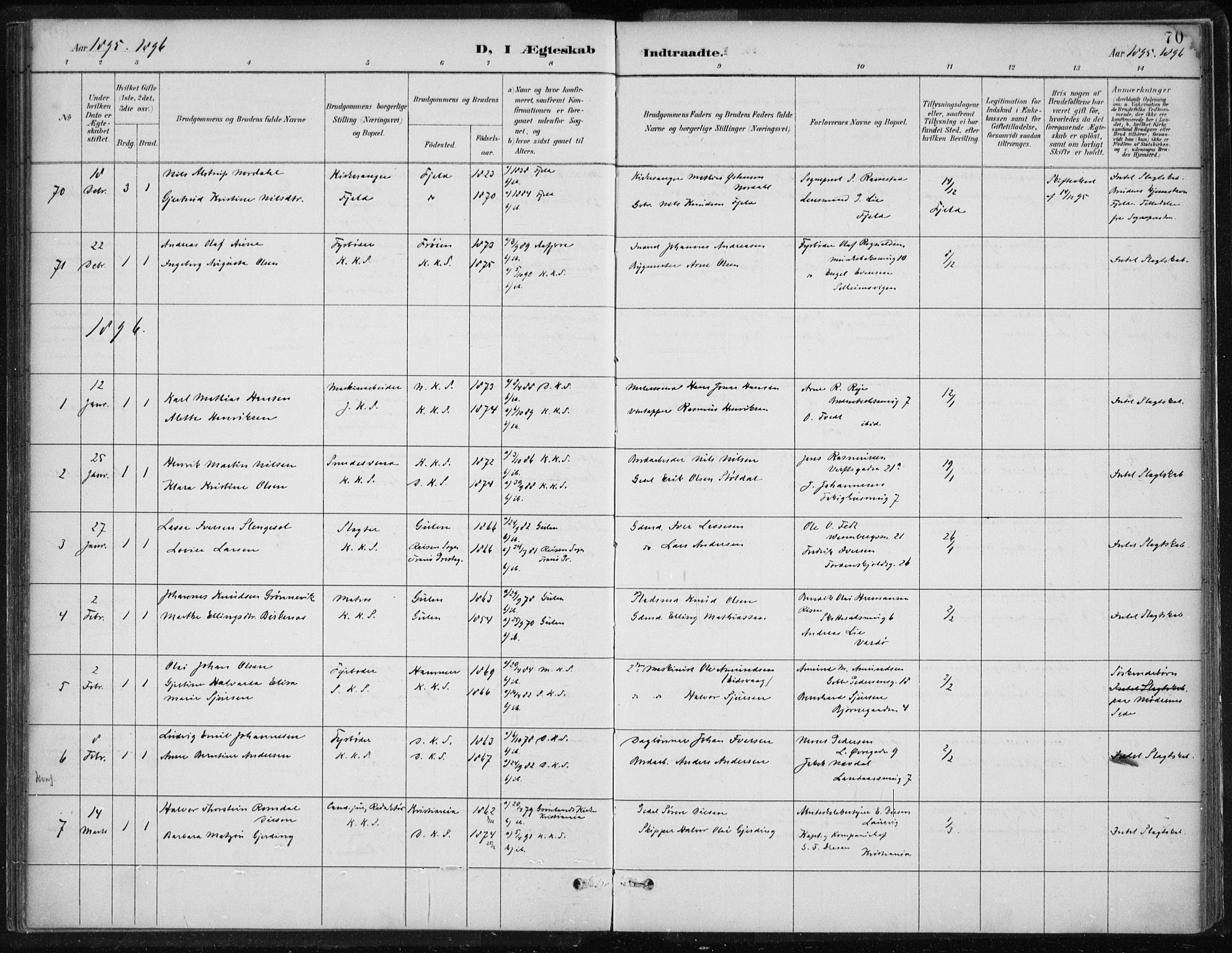 Korskirken sokneprestembete, SAB/A-76101/H/Hab: Parish register (copy) no. D 3, 1887-1906, p. 70