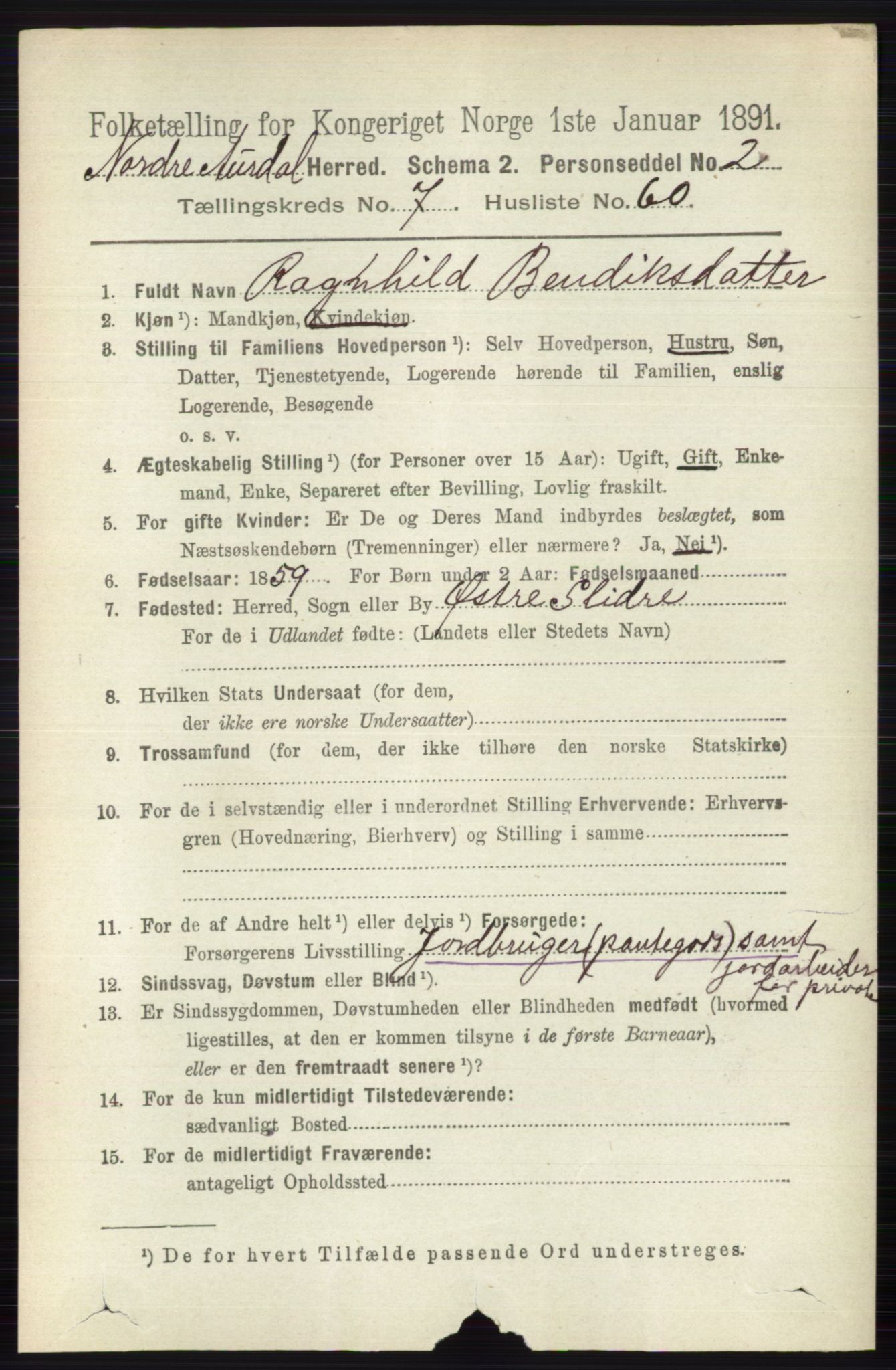 RA, 1891 census for 0542 Nord-Aurdal, 1891, p. 2699