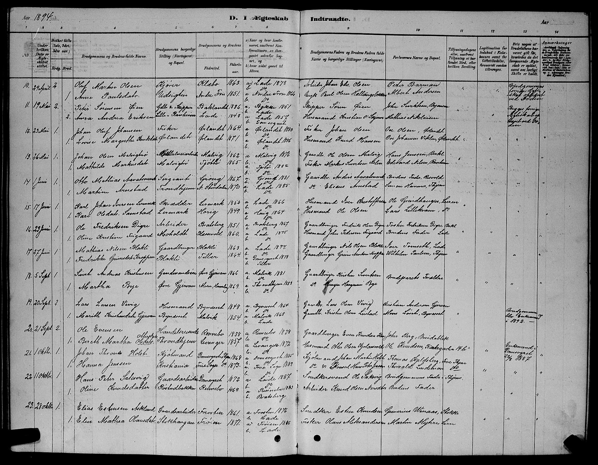 Ministerialprotokoller, klokkerbøker og fødselsregistre - Sør-Trøndelag, AV/SAT-A-1456/606/L0312: Parish register (copy) no. 606C08, 1878-1894