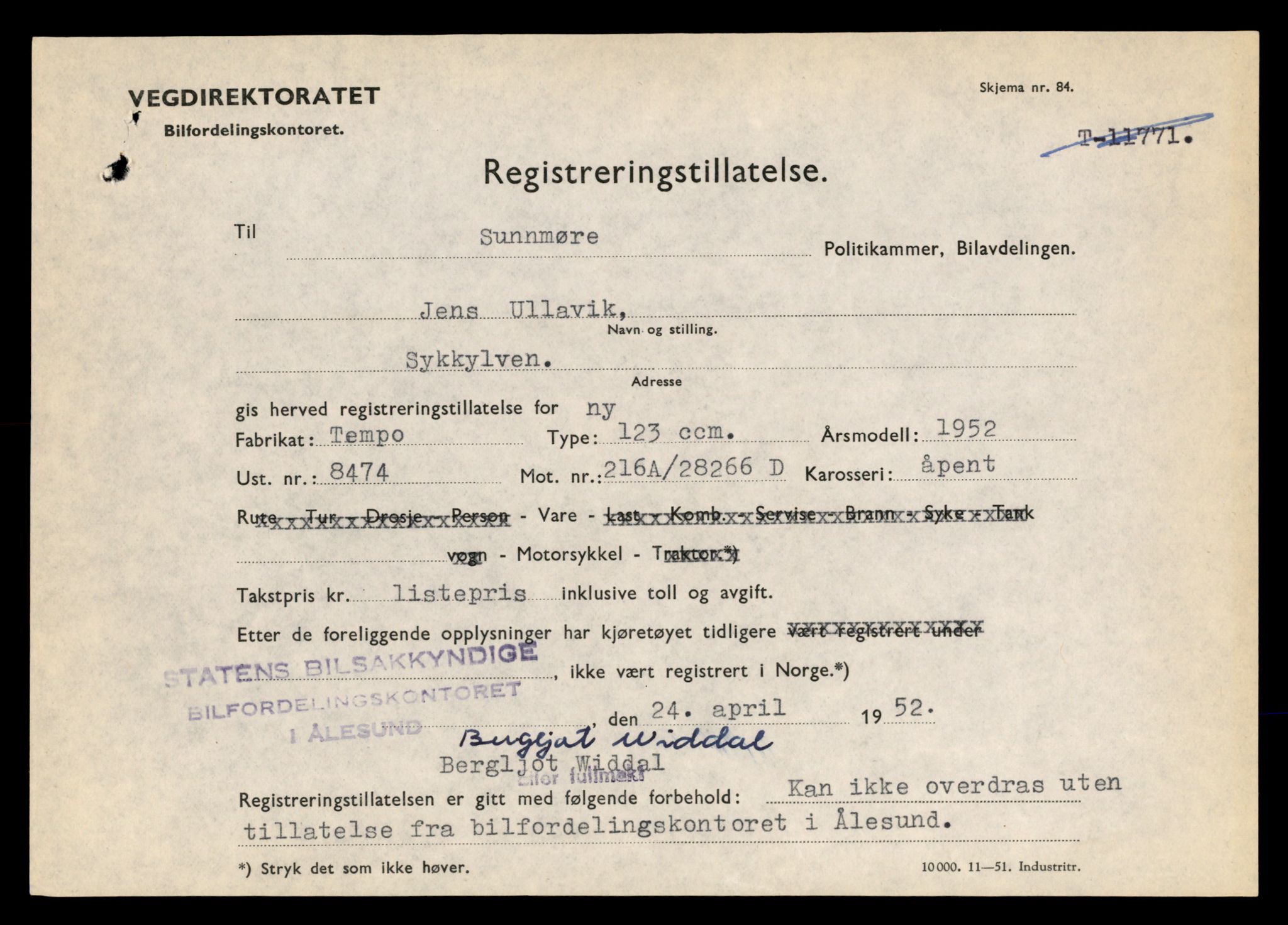 Møre og Romsdal vegkontor - Ålesund trafikkstasjon, AV/SAT-A-4099/F/Fe/L0029: Registreringskort for kjøretøy T 11430 - T 11619, 1927-1998, p. 1485