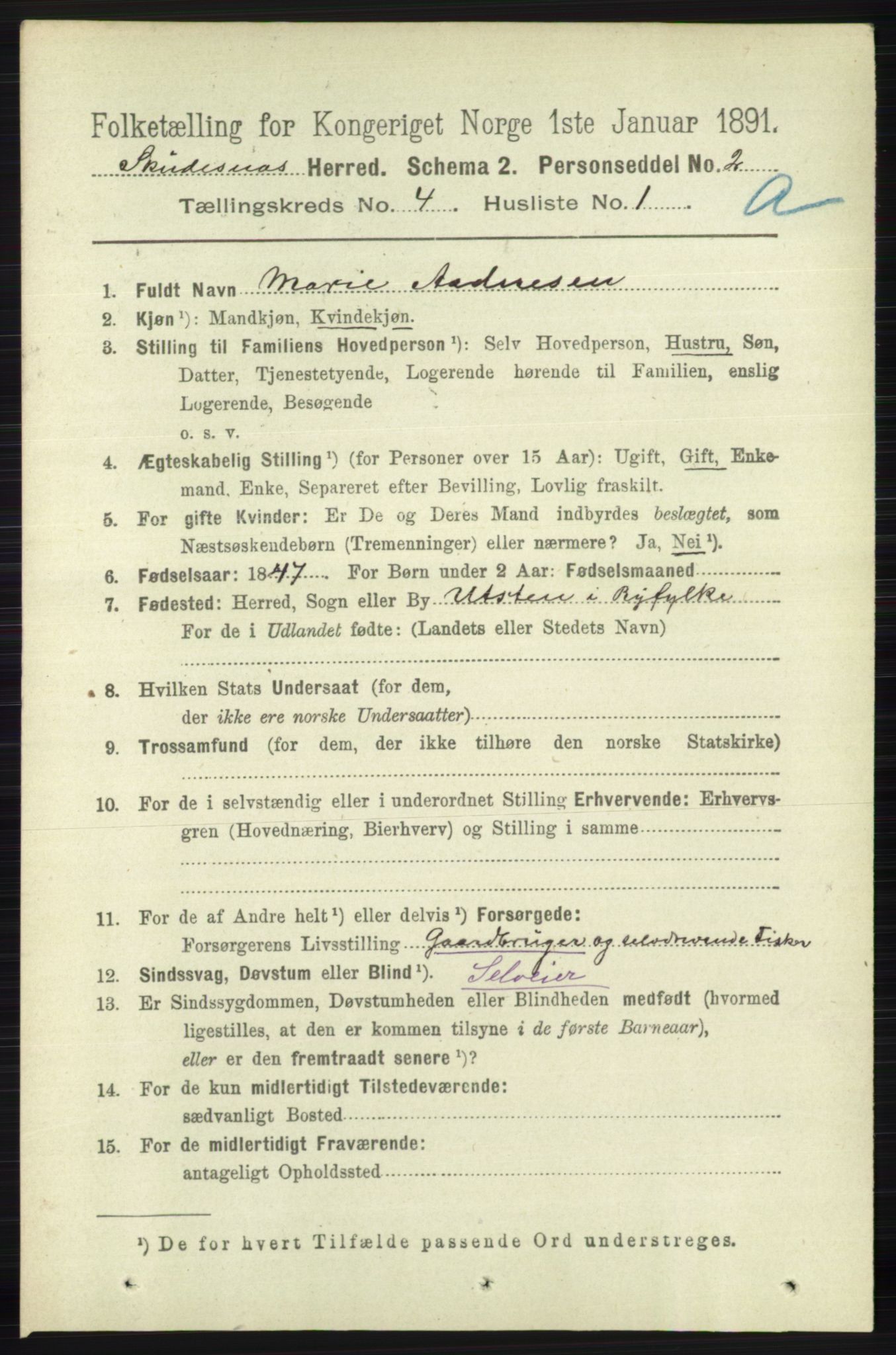 RA, 1891 census for 1150 Skudenes, 1891, p. 1871