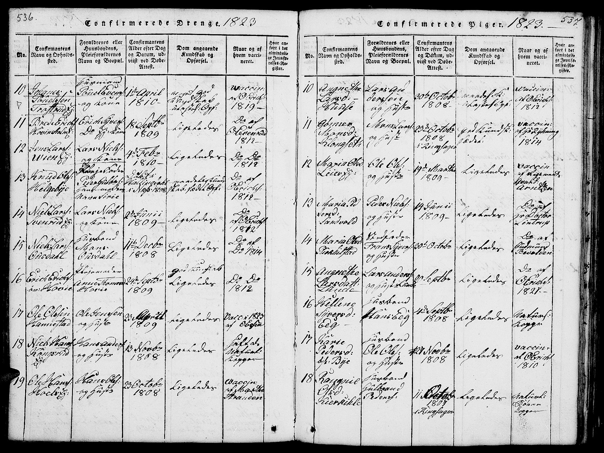 Nes prestekontor, Hedmark, AV/SAH-PREST-020/L/La/L0003: Parish register (copy) no. 3, 1814-1831, p. 536-537