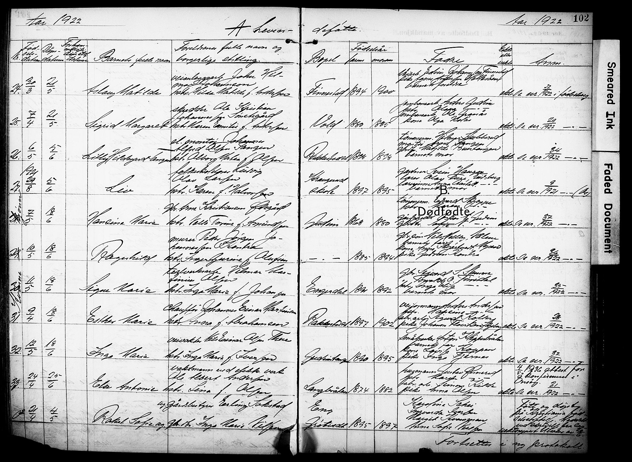 Rakkestad prestekontor Kirkebøker, SAO/A-2008/F/Fa/L0015: Parish register (official) no. I 15, 1909-1922, p. 102