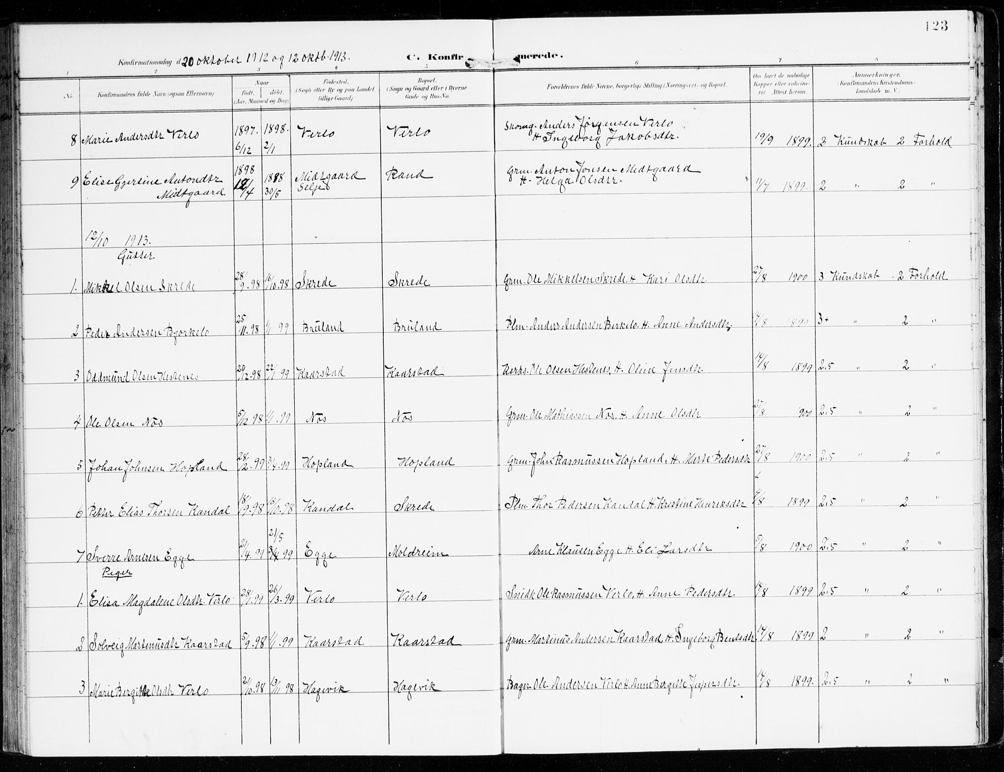 Innvik sokneprestembete, AV/SAB-A-80501: Parish register (official) no. D 2, 1900-1921, p. 123