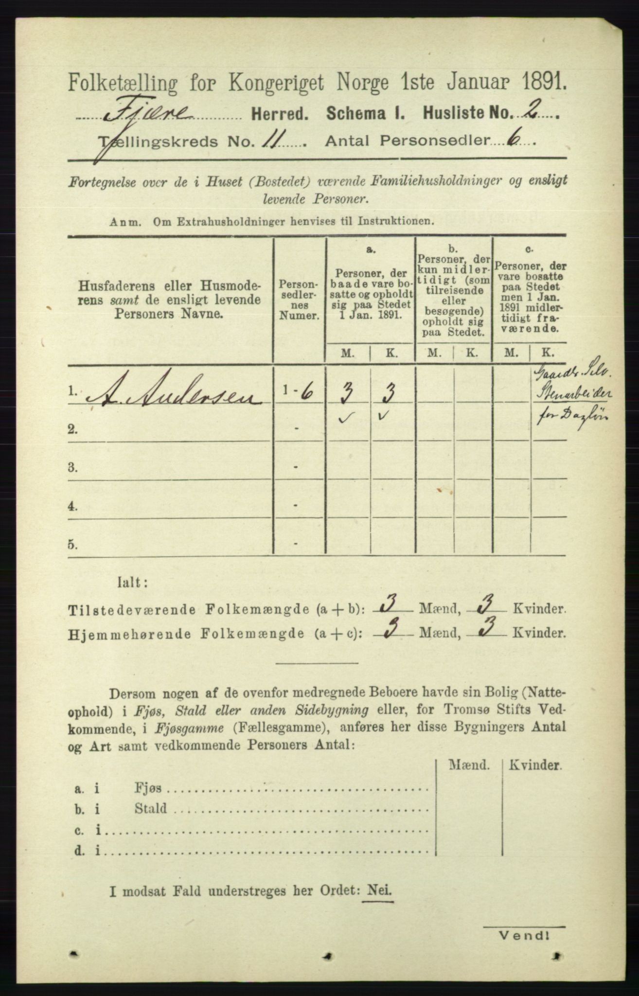 RA, 1891 census for 0923 Fjære, 1891, p. 5461