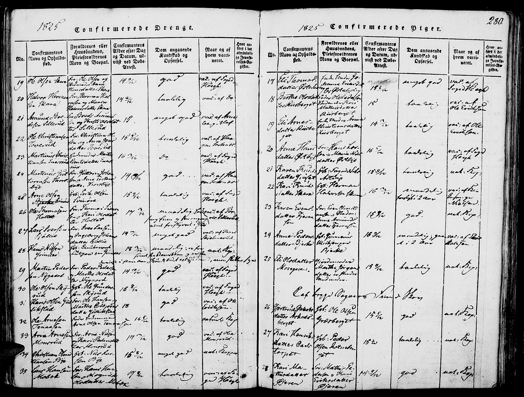 Grue prestekontor, AV/SAH-PREST-036/H/Ha/Haa/L0006: Parish register (official) no. 6, 1814-1830, p. 280