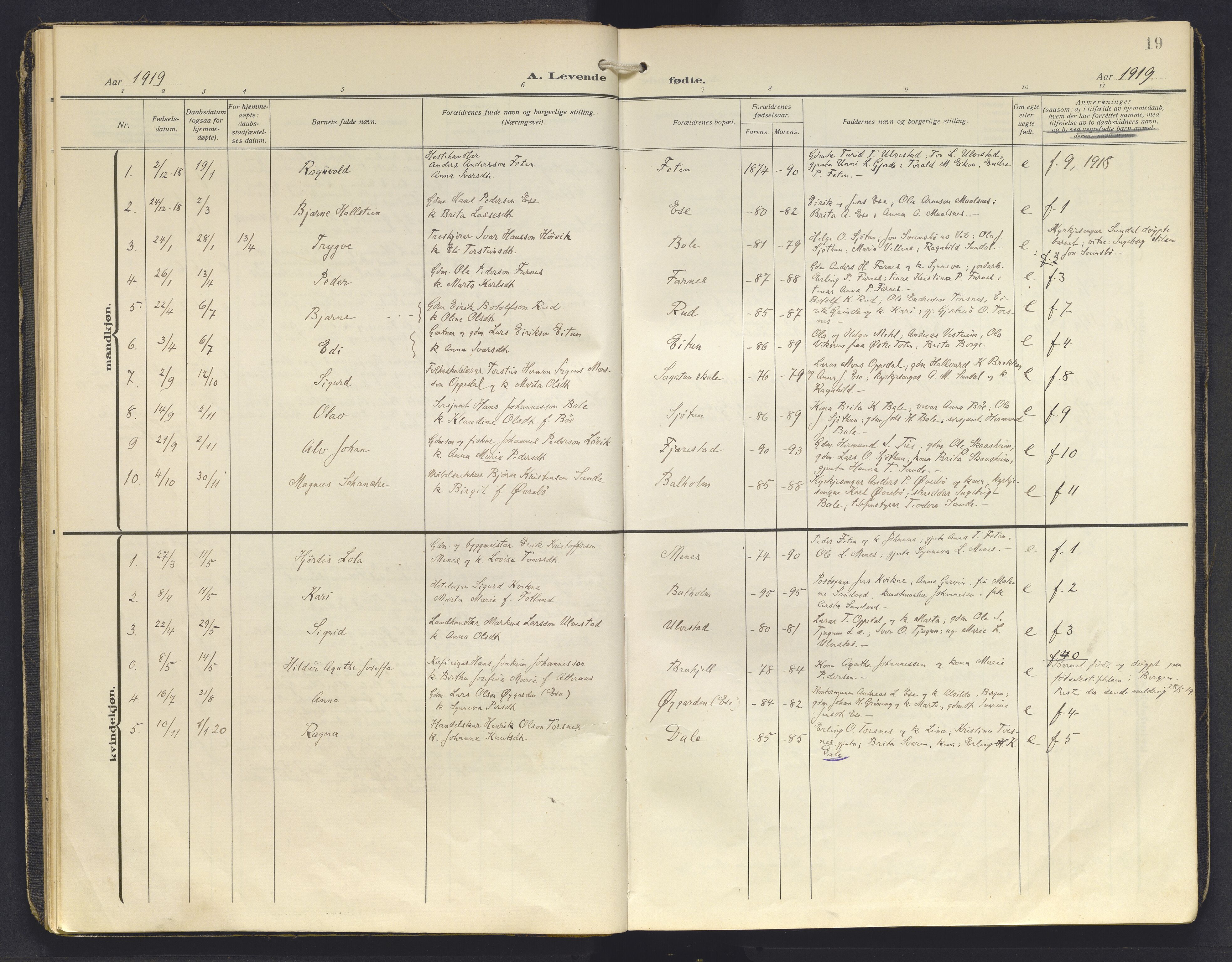 Balestrand sokneprestembete, AV/SAB-A-79601/H/Haa/Haab/L0002: Parish register (official) no. B 2, 1911-1932, p. 19