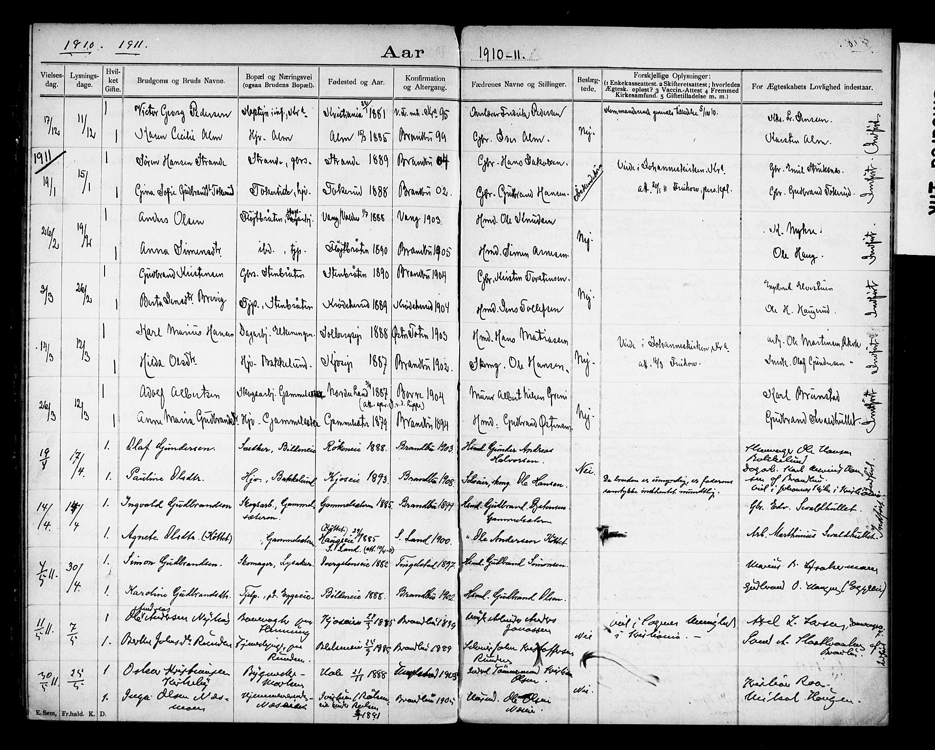 Brandbu prestekontor, AV/SAH-PREST-114/I/Ie: Banns register no. 1, 1897-1914