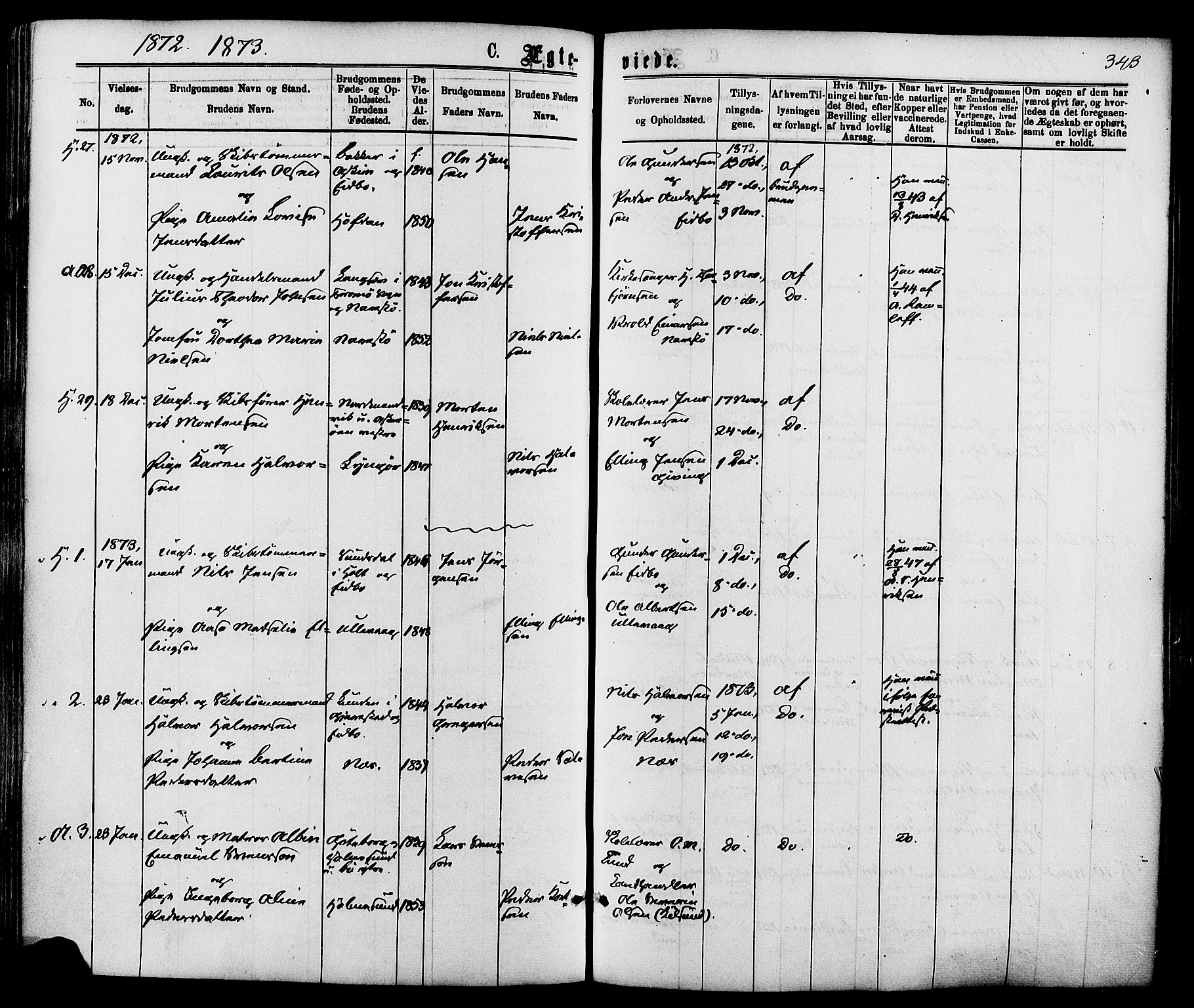 Dypvåg sokneprestkontor, SAK/1111-0007/F/Fa/Faa/L0007: Parish register (official) no. A 7/ 1, 1872-1884, p. 343