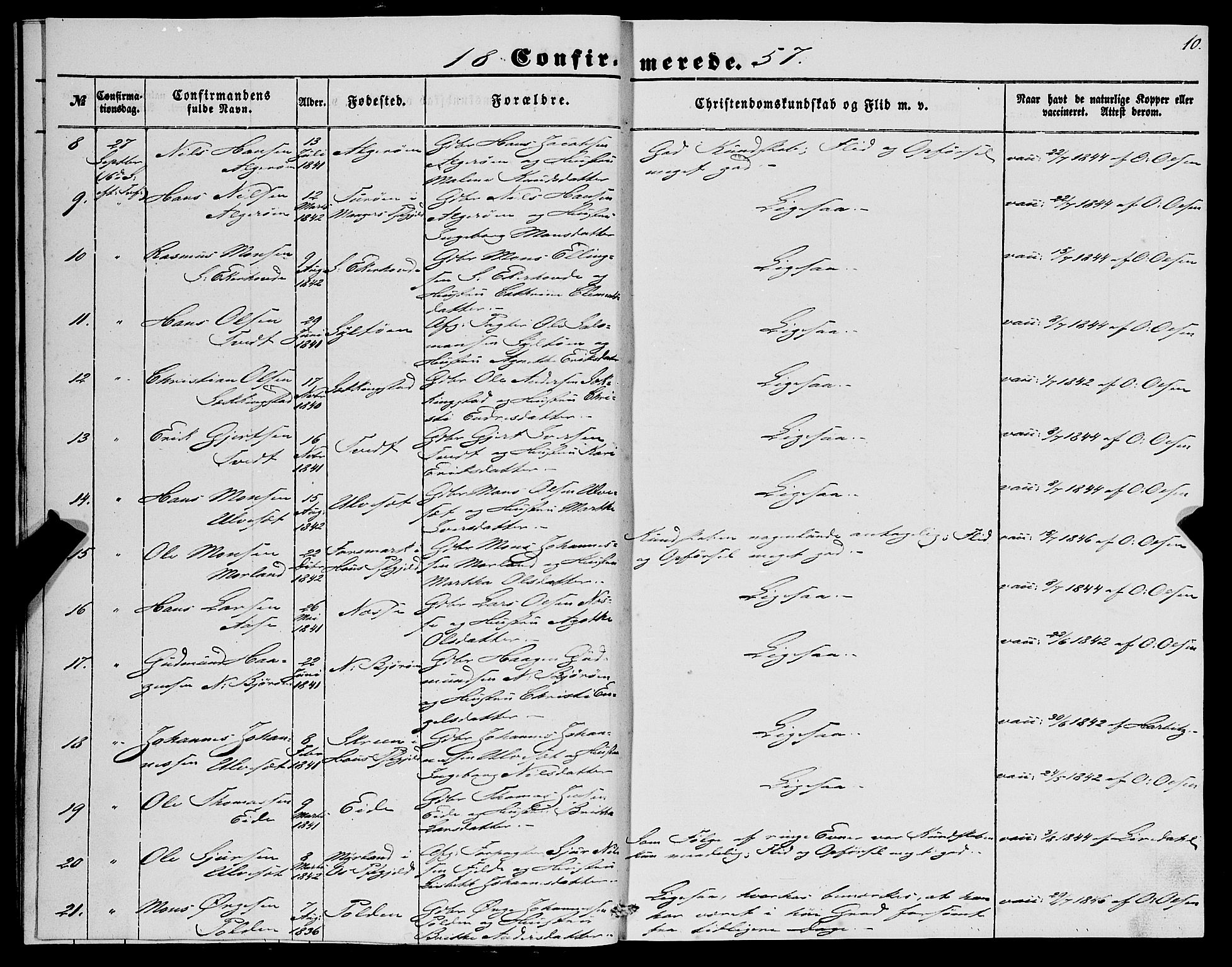 Fjell sokneprestembete, SAB/A-75301/H/Haa: Parish register (official) no. A 4, 1851-1870, p. 10