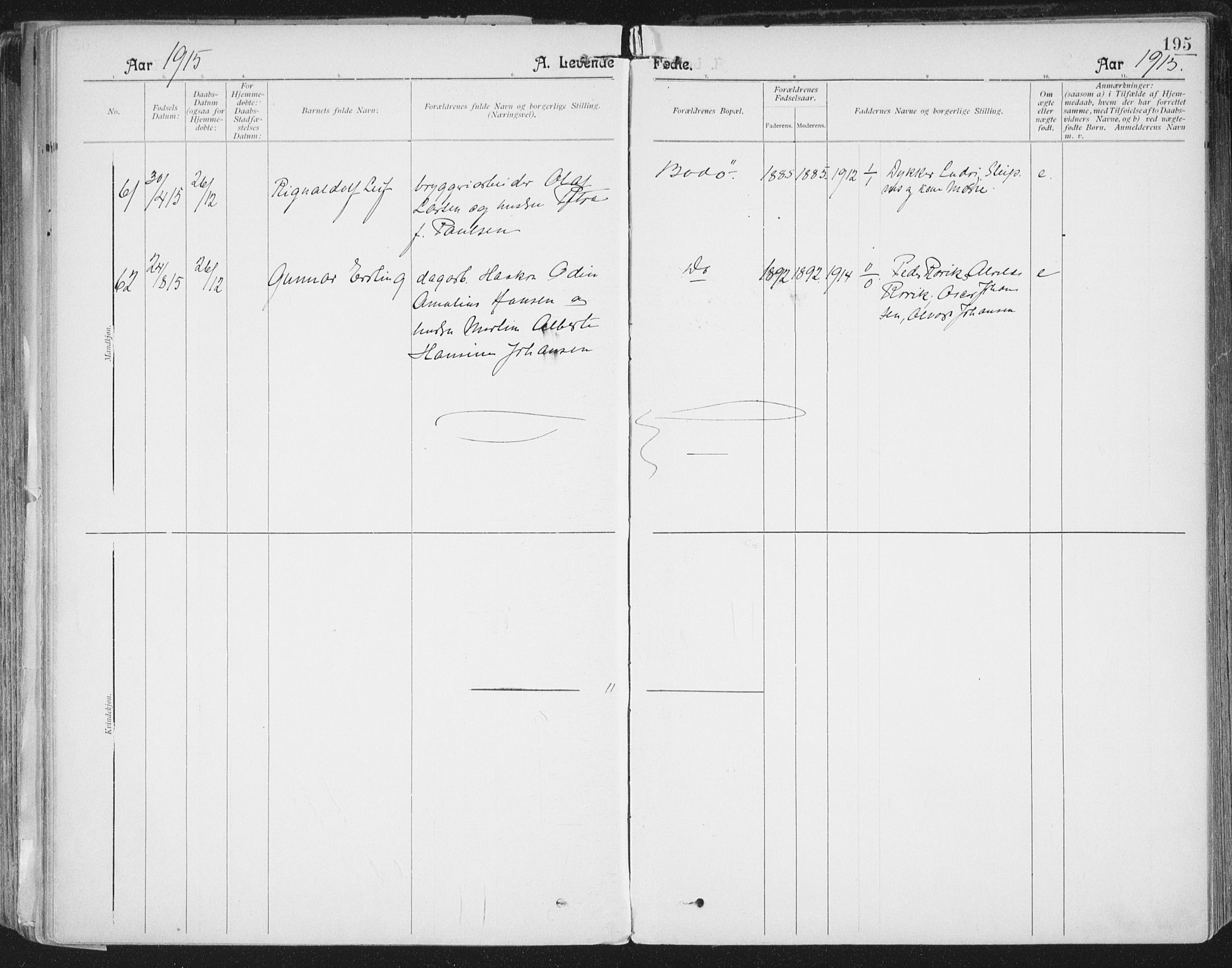 Ministerialprotokoller, klokkerbøker og fødselsregistre - Nordland, AV/SAT-A-1459/801/L0011: Parish register (official) no. 801A11, 1900-1916, p. 195