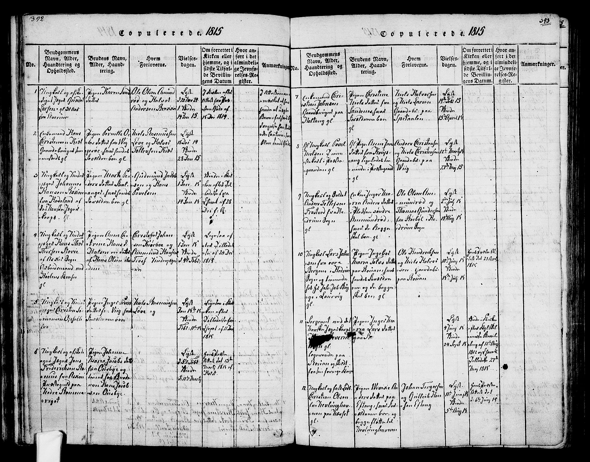 Tjølling kirkebøker, SAKO/A-60/F/Fa/L0005: Parish register (official) no. 5, 1814-1836, p. 392-393