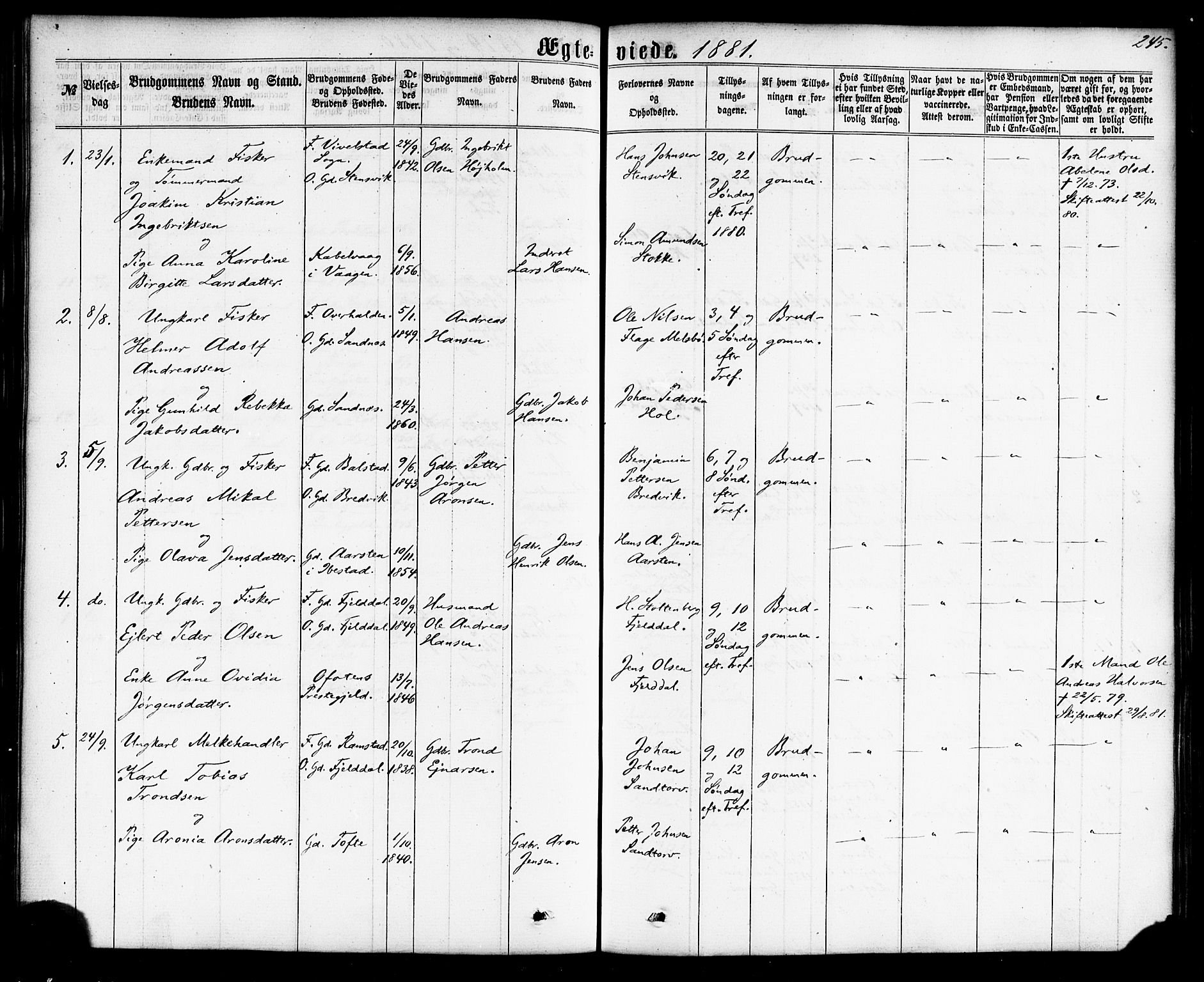 Ministerialprotokoller, klokkerbøker og fødselsregistre - Nordland, AV/SAT-A-1459/865/L0923: Parish register (official) no. 865A01, 1864-1884, p. 245