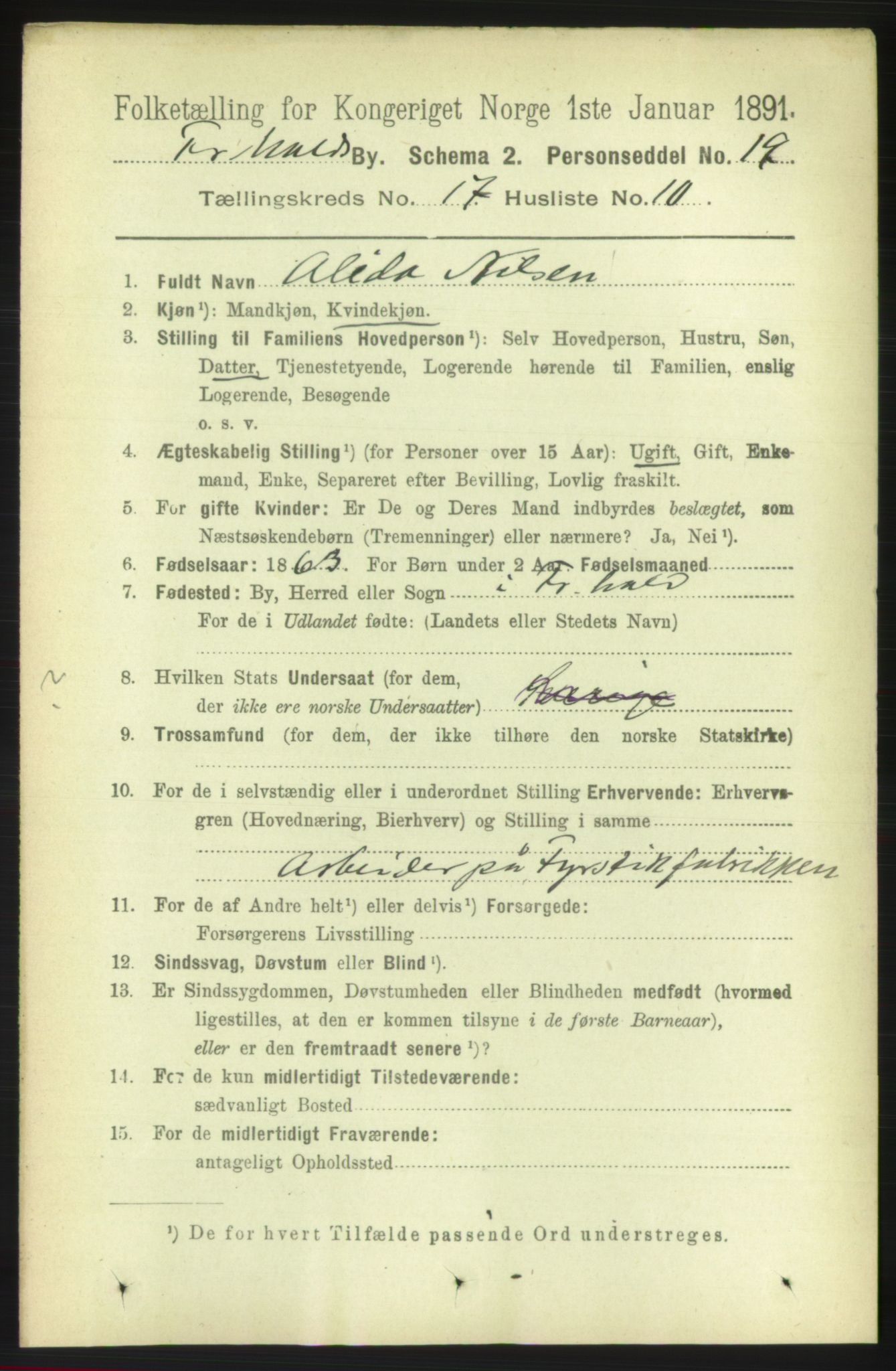 RA, 1891 census for 0101 Fredrikshald, 1891, p. 11014