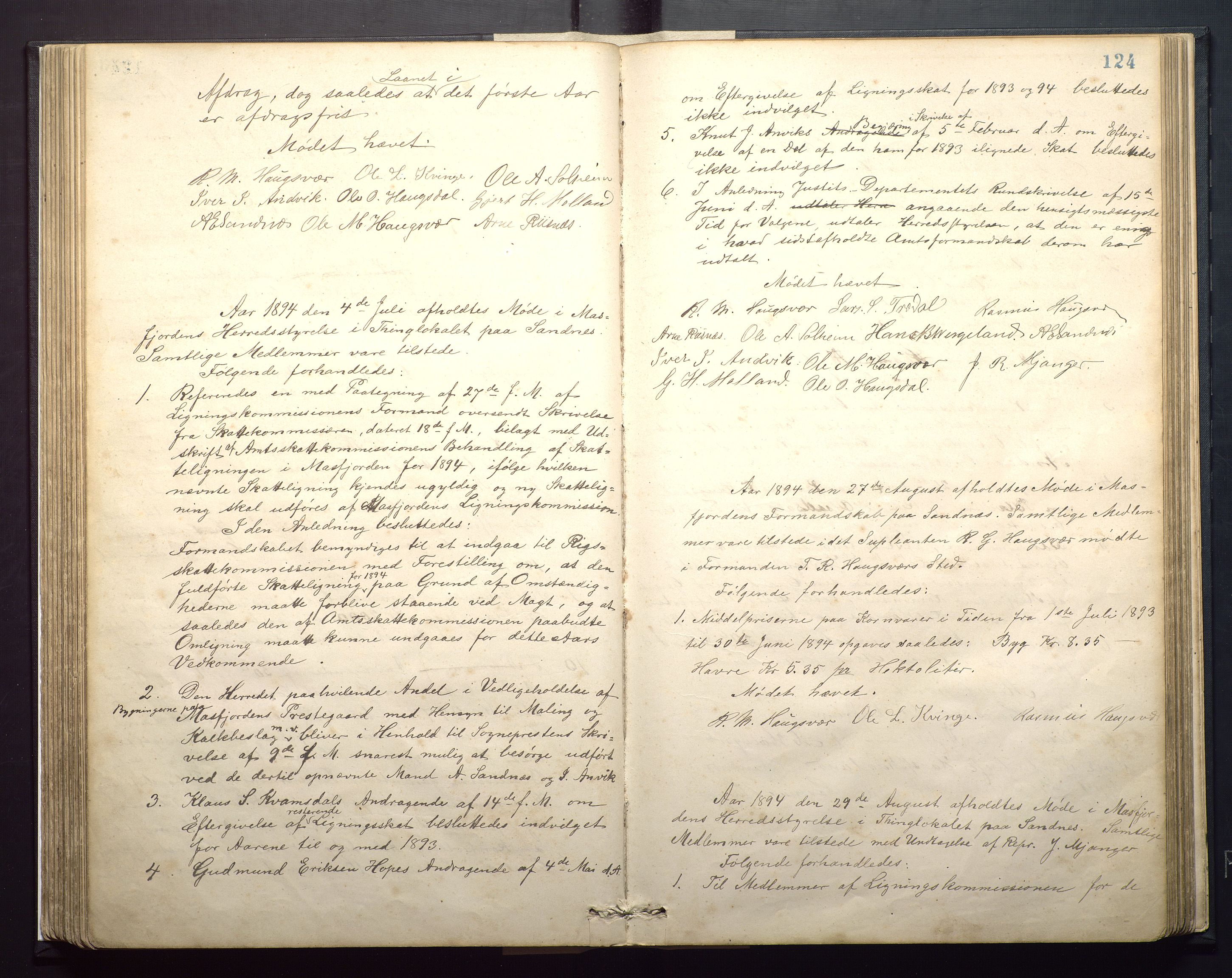 Masfjorden kommune. Formannskapet, IKAH/1266-021/A/Aa/L0001: Møtebok for Masfjorden formannskap og heradsstyre, 1879-1904, p. 124